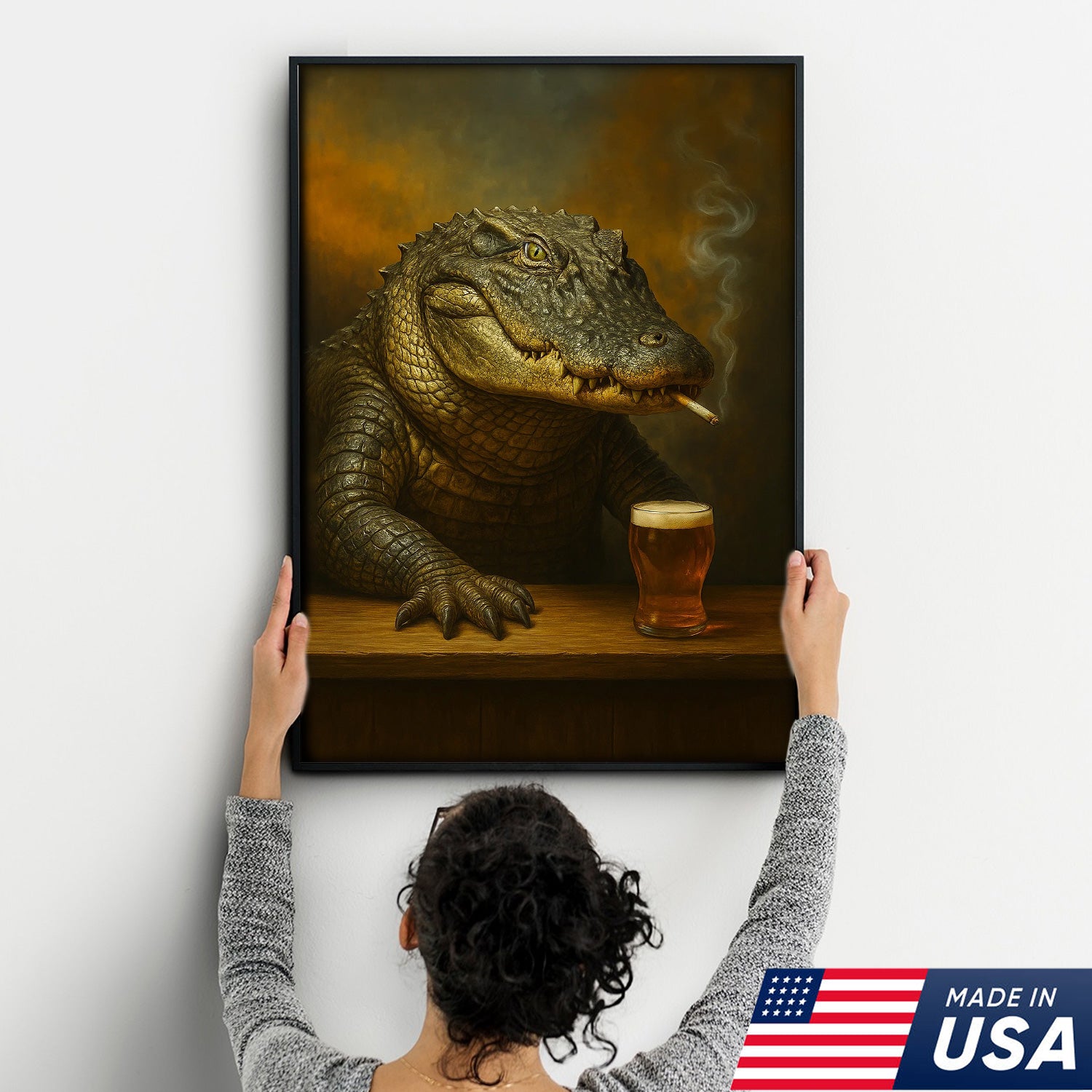 Alligator Wall Art Canvas – Rustic Wildlife Animal Print for Hunting Cabin, Lodge, or Man Cave Décor
