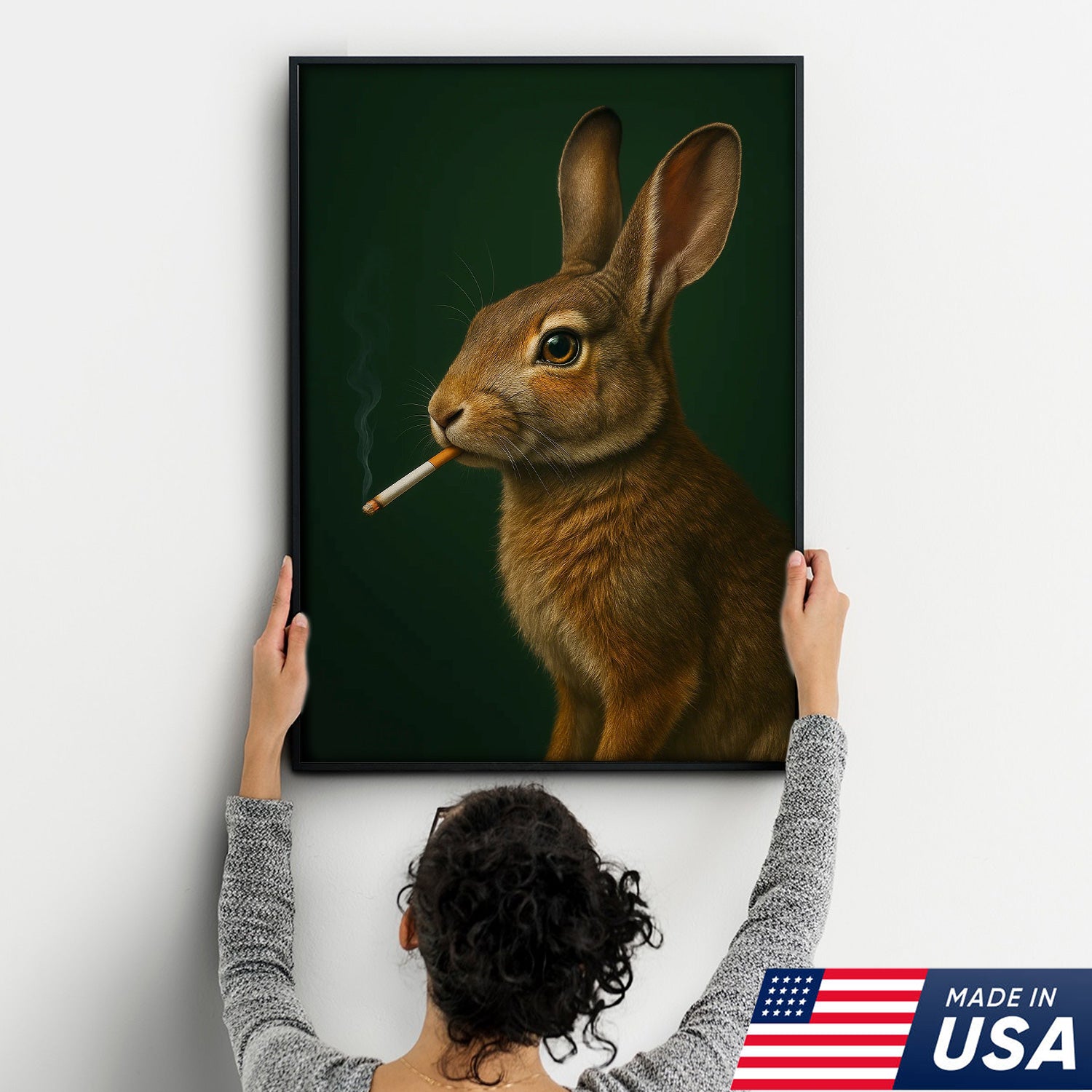 Rabbit Wall Art Canvas - Rustic Wildlife Decor for Cabin & Lodge - Unique Hunting Gift