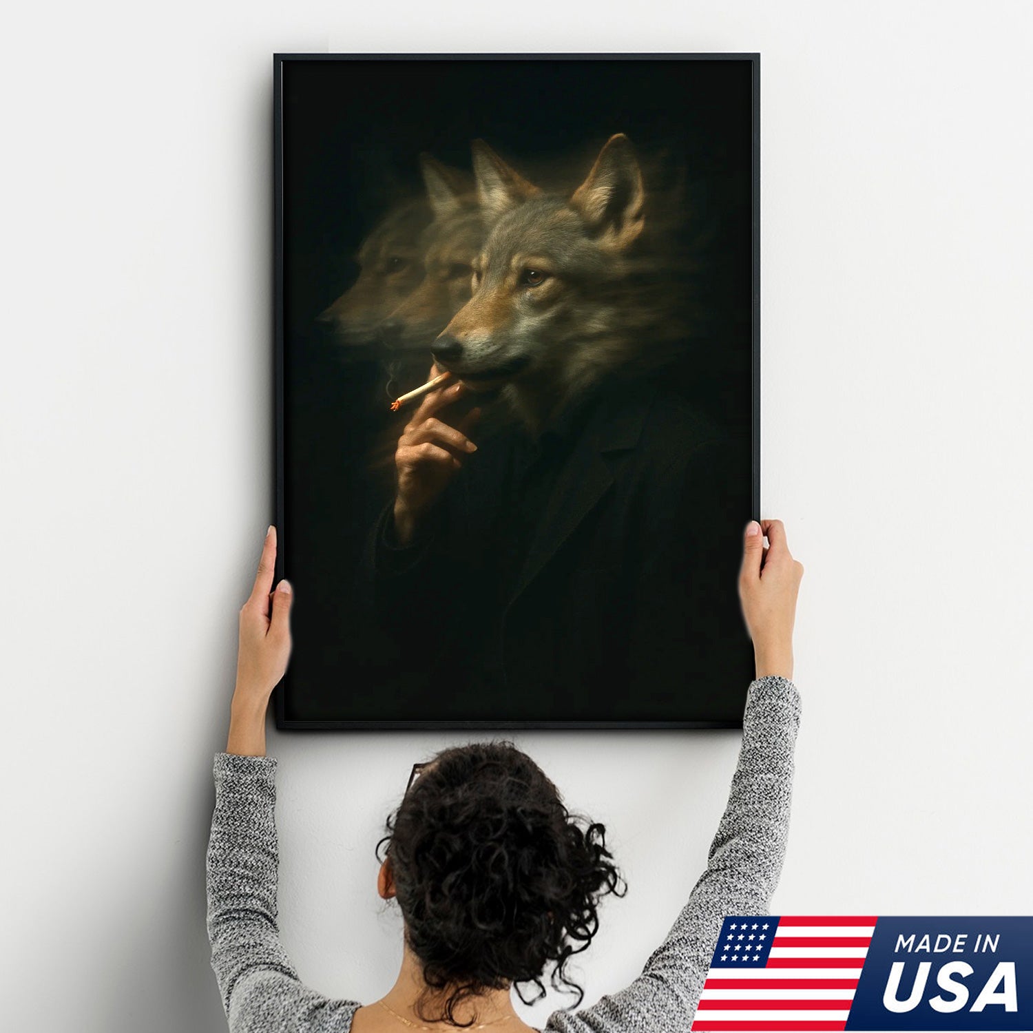 Mystical Wolf Coyote Canvas Wall Art - Mysterious Animal Portrait with Surreal Motion Effect - Unique Wildlife Artwork for Home Decor