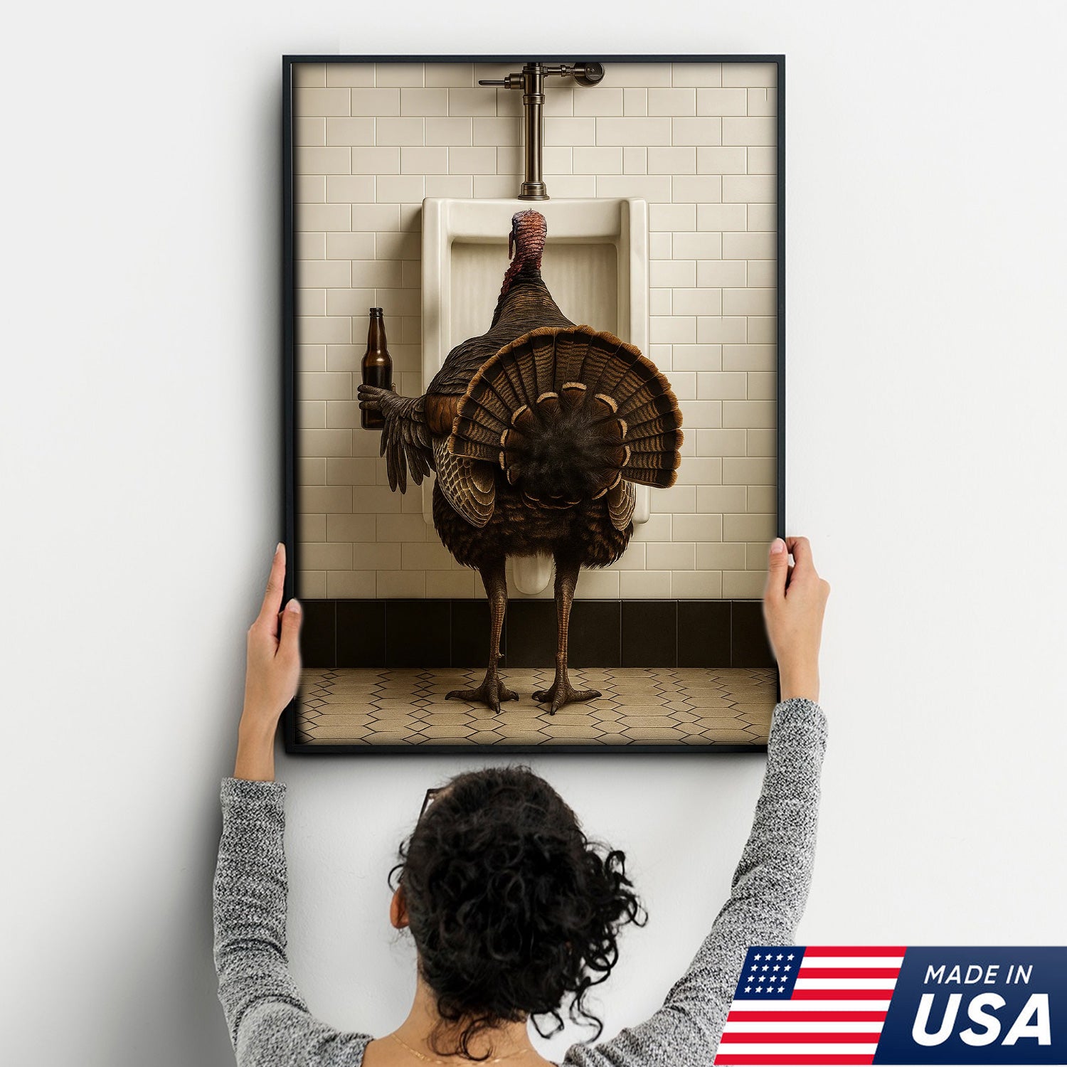 Hilarious Turkey Canvas Wall Art – Funny Bathroom Humor Decor – Rustic Hunting Cabin Gag Gift – Quirky Lodge Farmhouse Animal Artwork