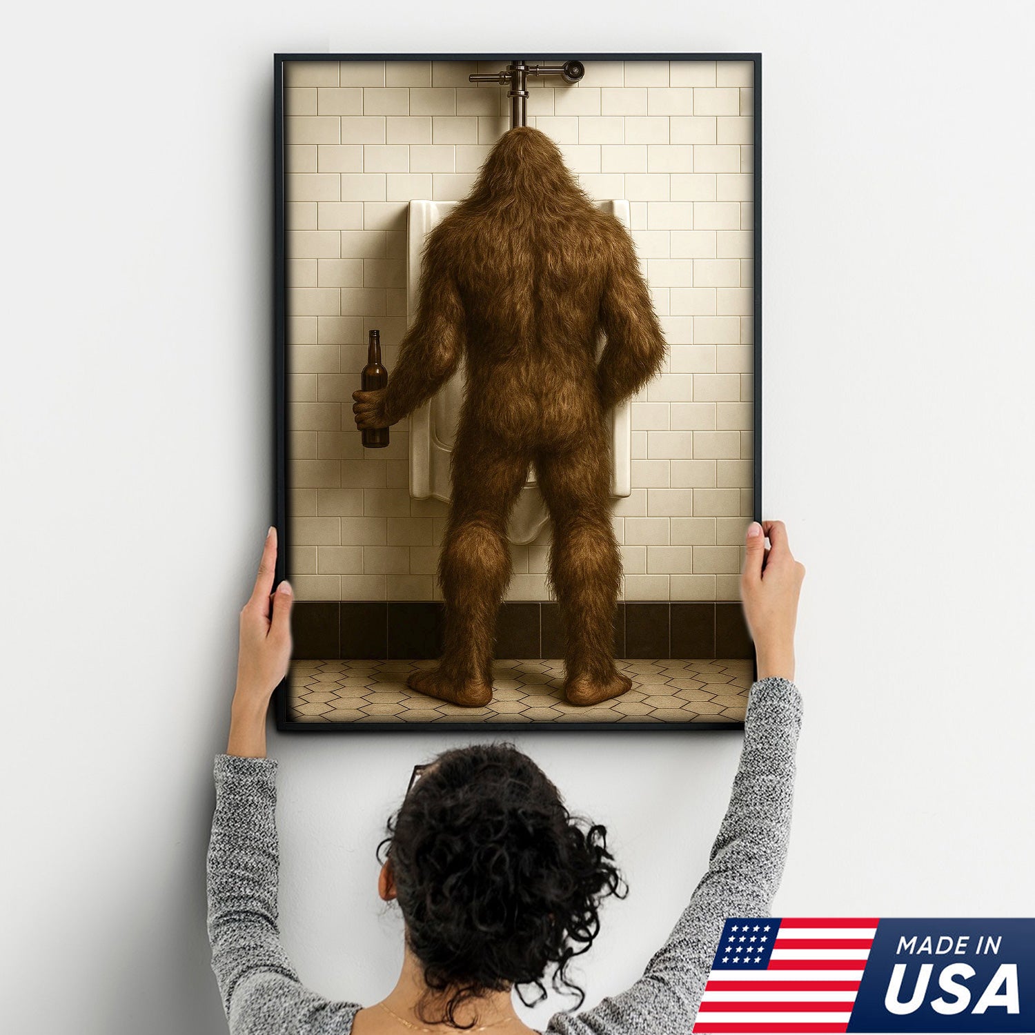Bigfoot Funny Canvas Wall Art – Hilarious Bathroom Humor Decor – Rustic Cabin Gag Gift – Quirky Lodge and Hunting Camp Artwork