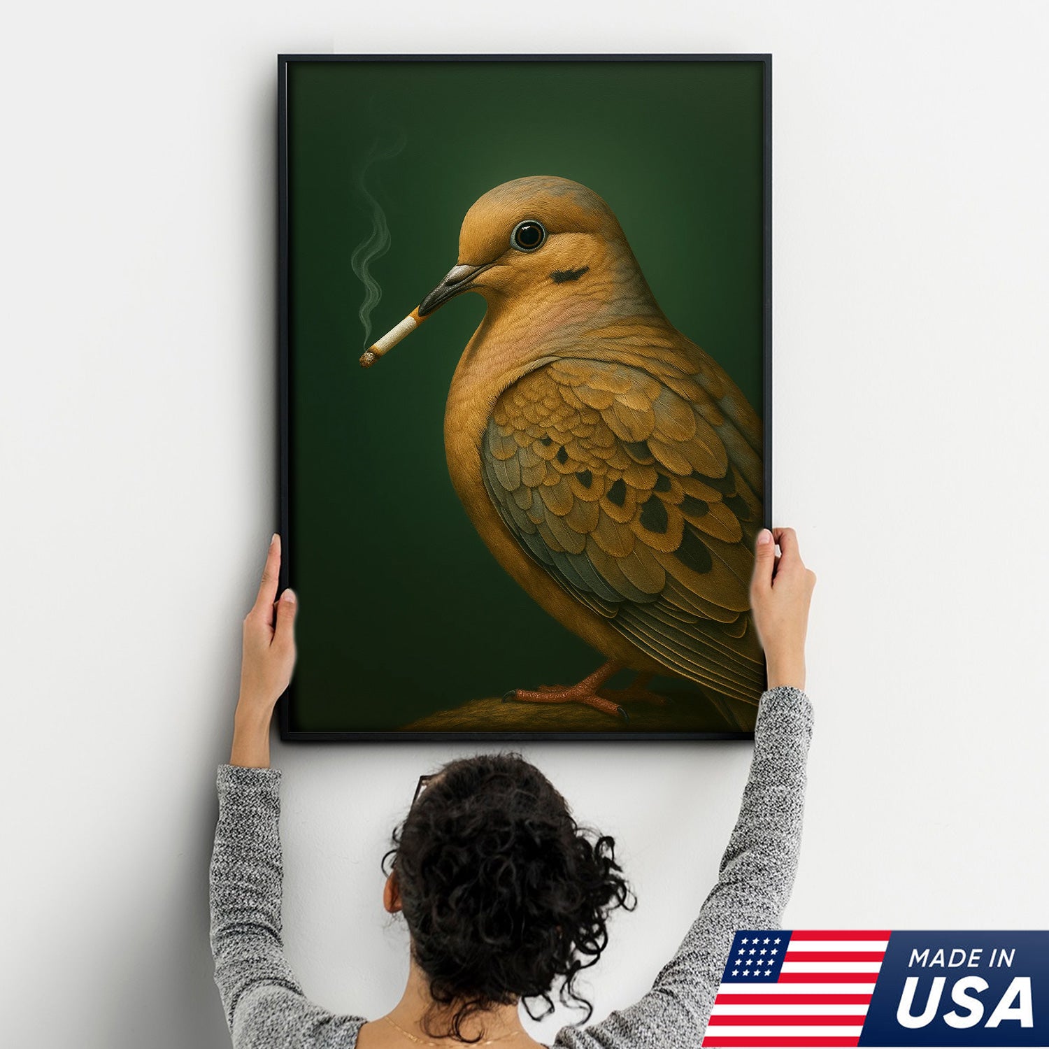 Mourning Dove Wall Art Canvas - Rustic Wildlife Cabin Decor - Unique Hunting Lodge Artwork