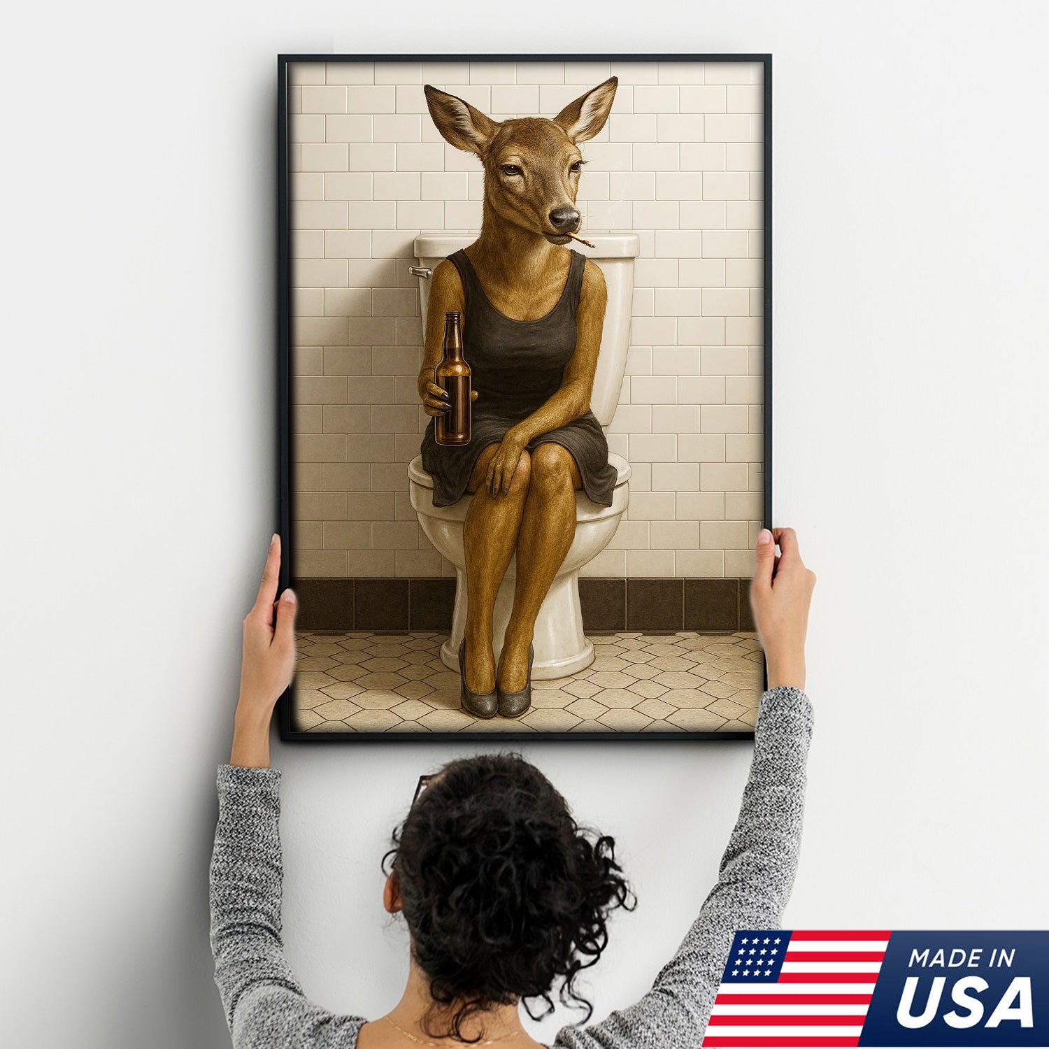 Funny Doe Canvas Wall Art – Hilarious Bathroom Humor Decor – Rustic Cabin Lodge Gag Gift