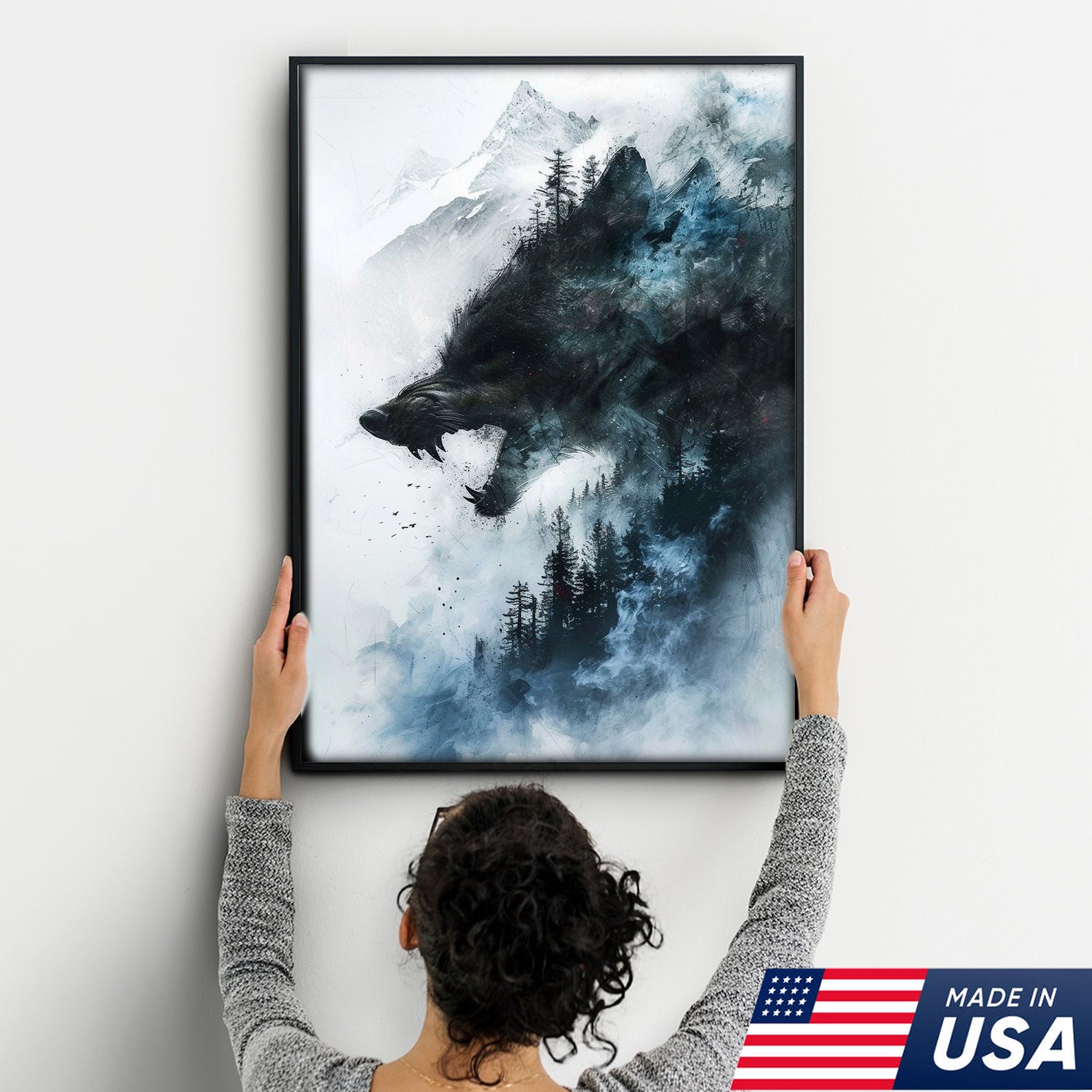 Wolf Forest Canvas Wall Art – Wild Wilderness Mountain Decor – Rustic Cabin & Lodge Artwork