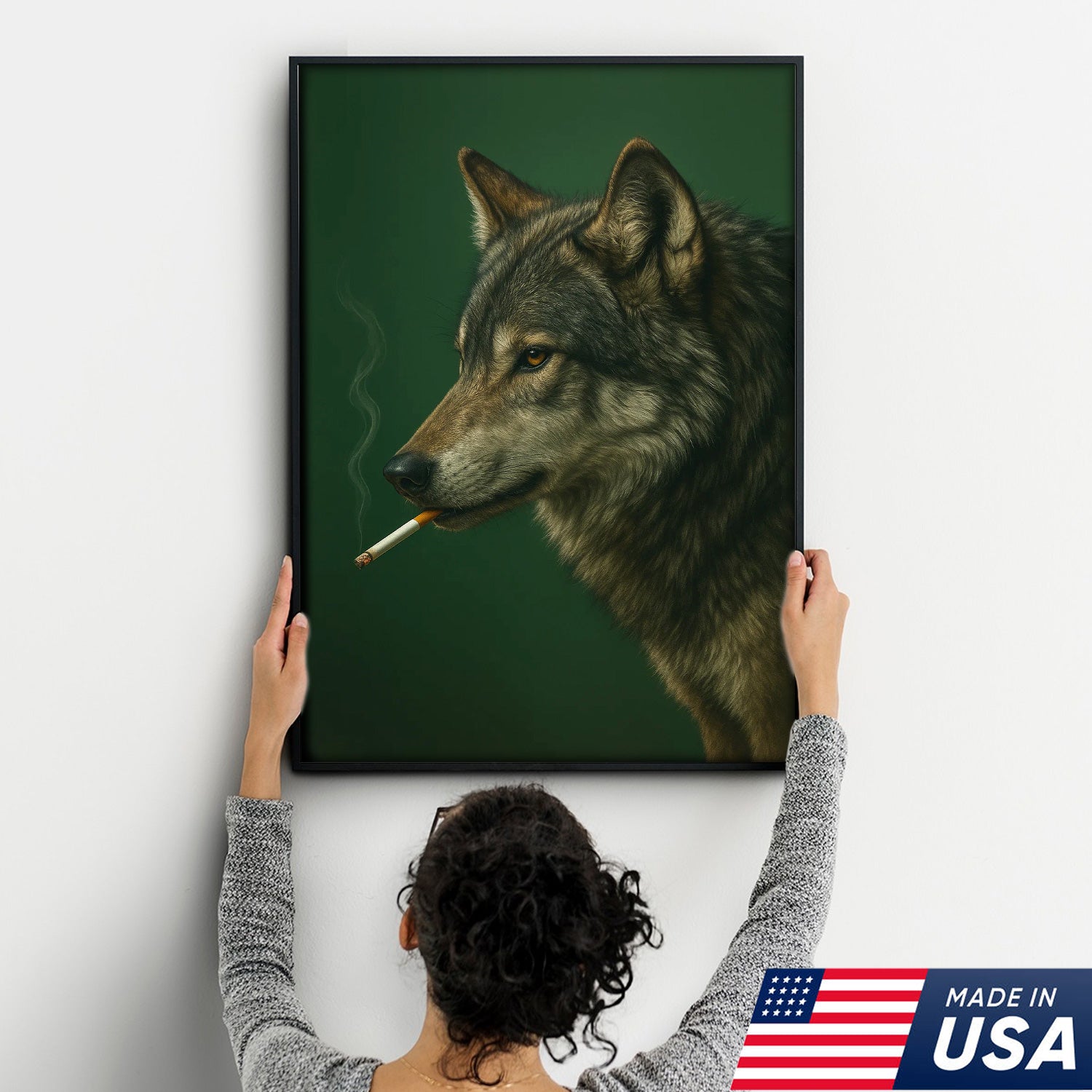 Gray Wolf Canvas Wall Art – Rustic Wildlife Home Decor – Modern Hunting Lodge Artwork