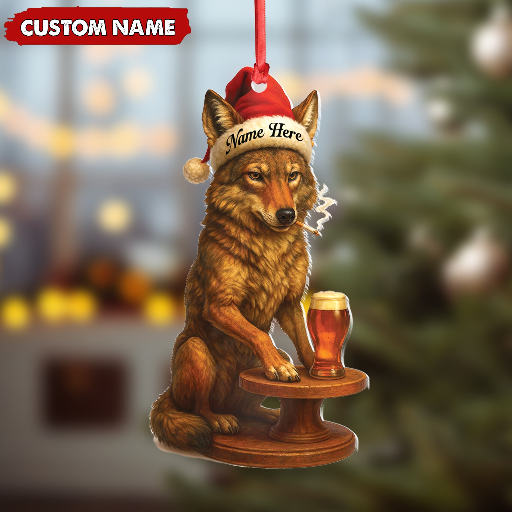 Personalized Acrylic Wolf Coyote Christmas Ornament – Personalized Holiday Decoration for Hunters & Wildlife Lovers