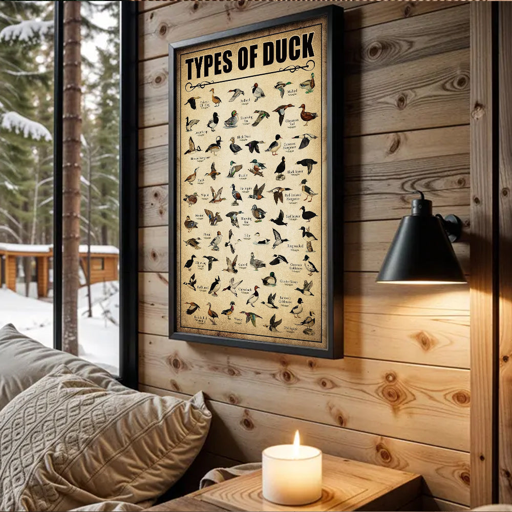 Types of Duck Poster Canvas - Comprehensive Guide for Duck Hunters and Birdwatchers Featuring 30+ Duck Species