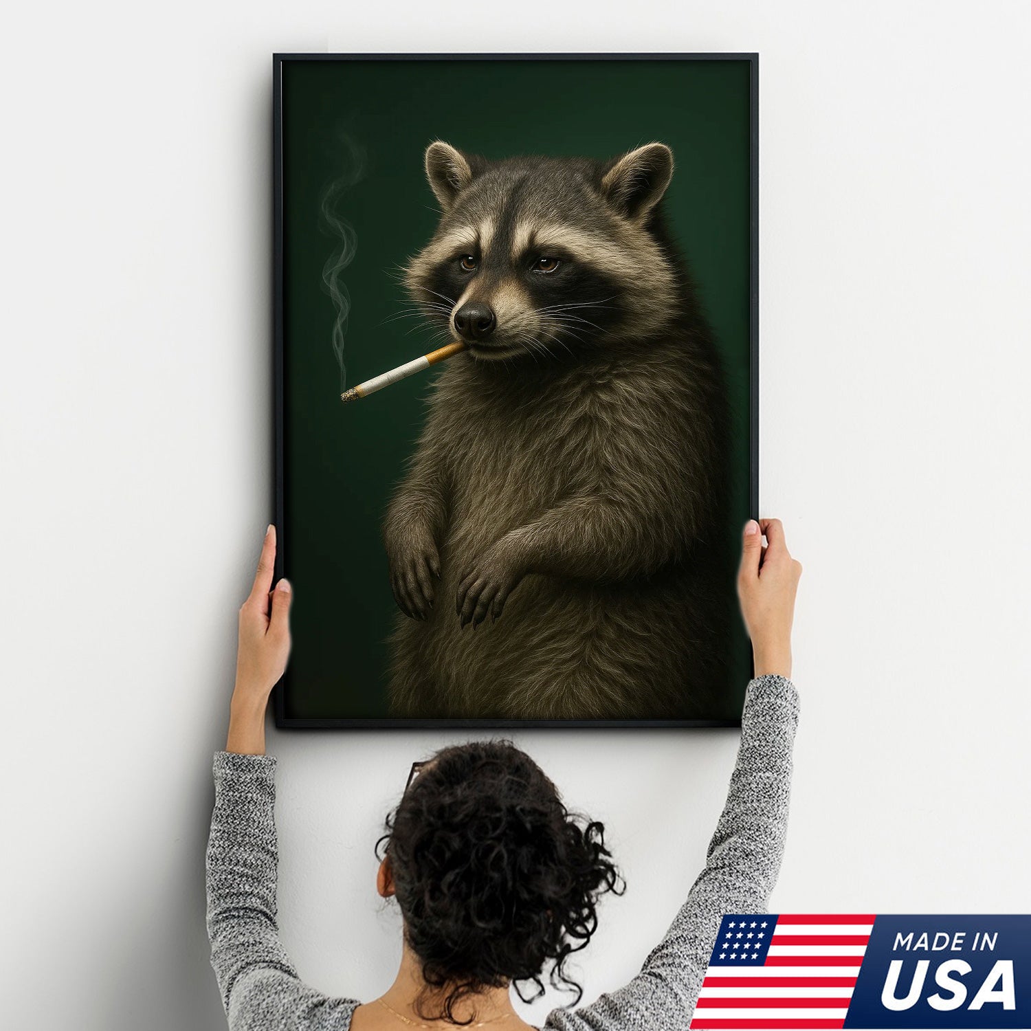 Raccoon Canvas Wall Art – Woodland Animal Print – Rustic Lodge and Cabin Wall Decor