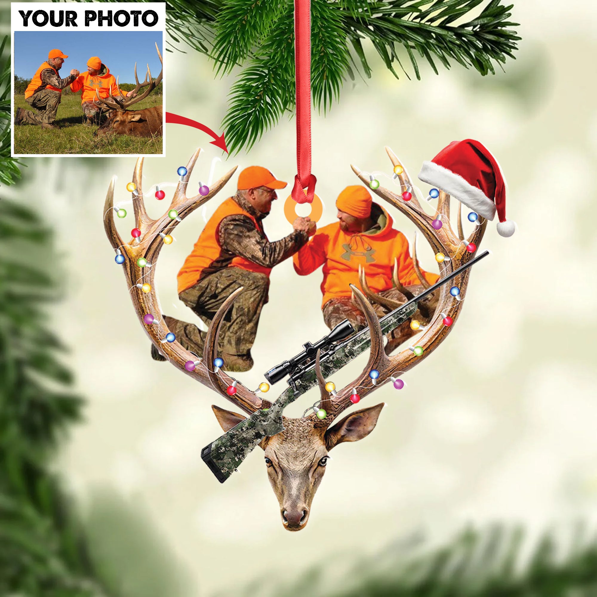 Personalized Hunting Aclyric Christmas Ornament – Custom Photo Deer Antler Gift for Hunters