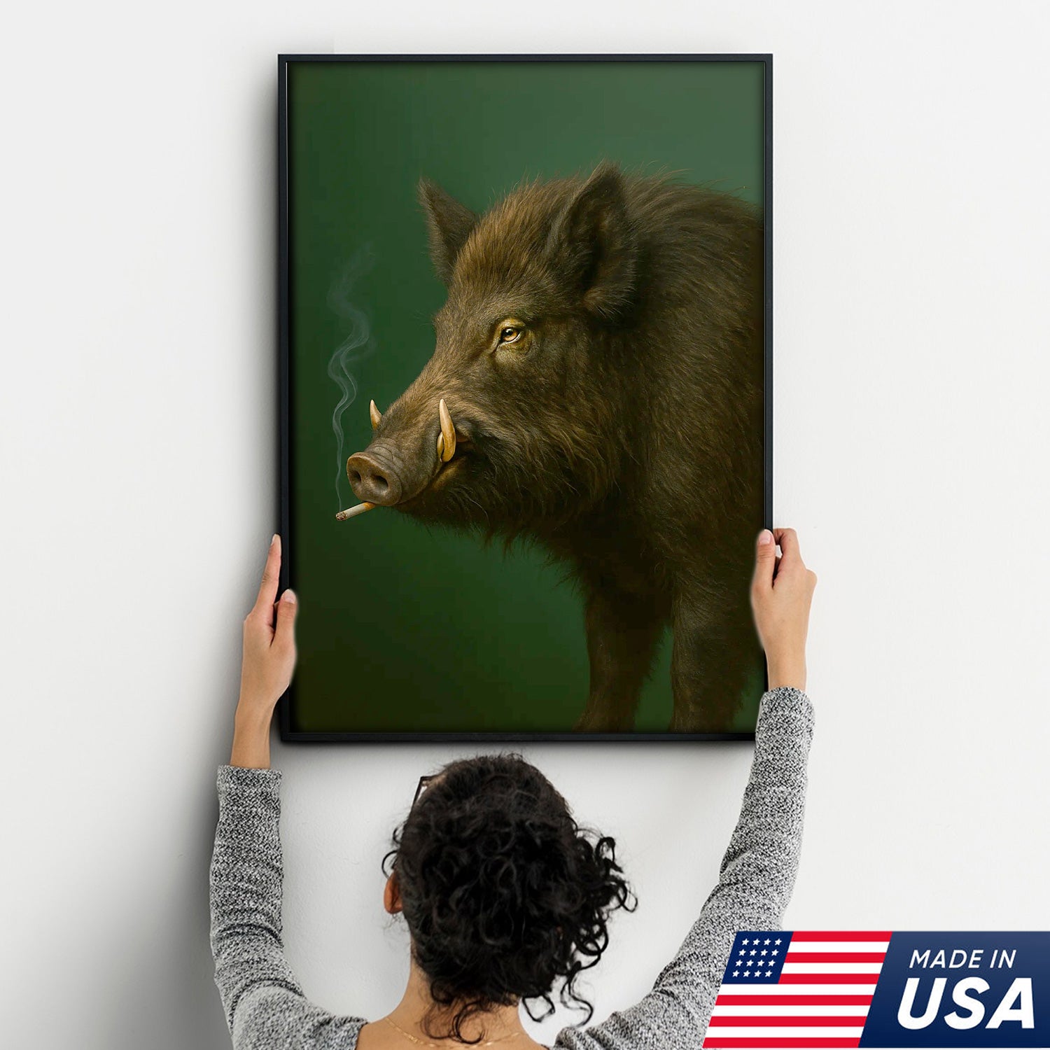 Wild Boar Canvas Wall Art – Rustic Hunting Lodge Decor – Nature Inspired Cabin Artwork