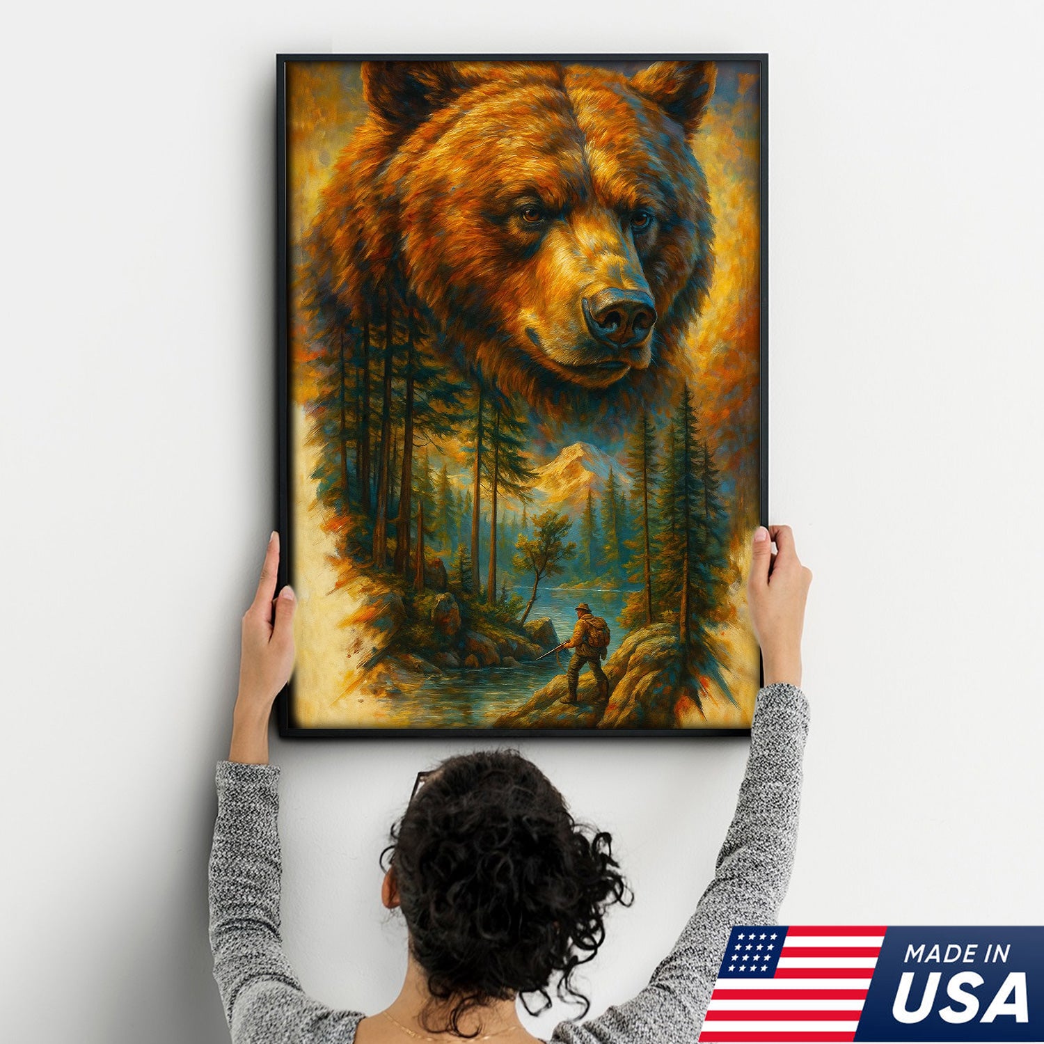 Epic Bear Canvas Wall Art – Wilderness Mountain Adventure Scene, Bold Nature Decor