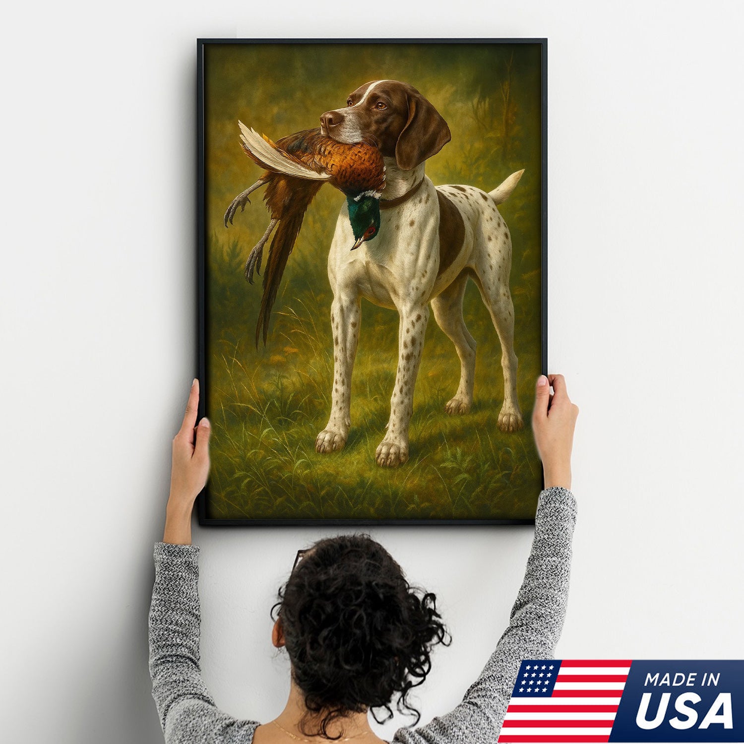 Hunting Dog Canvas Wall Art – Hunting Dog with Pheasant – Rustic Wildlife Canvas Print for Hunter Lodge Decor