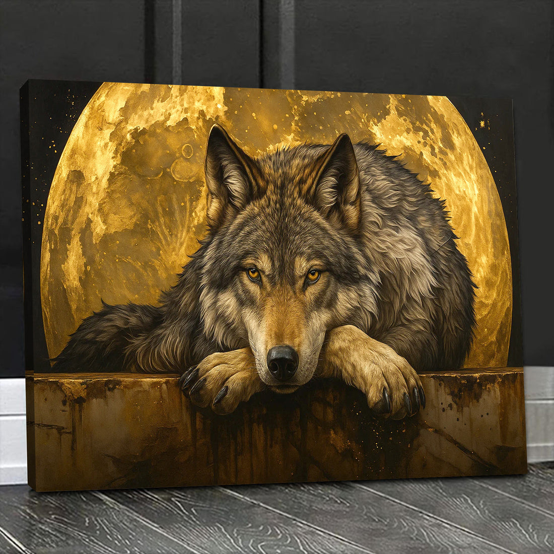 Wolf Canvas Wall Art β Majestic Wolf with Full Moon β Rustic Wildlife Decor for Cabin, Lodge, and Nature Lovers