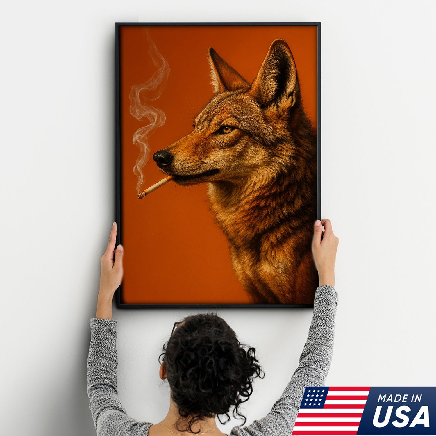 Coyote Canvas Wall Art – Rustic Wildlife Decor – Hunting Cabin Artwork – Mountain Lodge Wall Hanging – Woodland Nature Animal Print