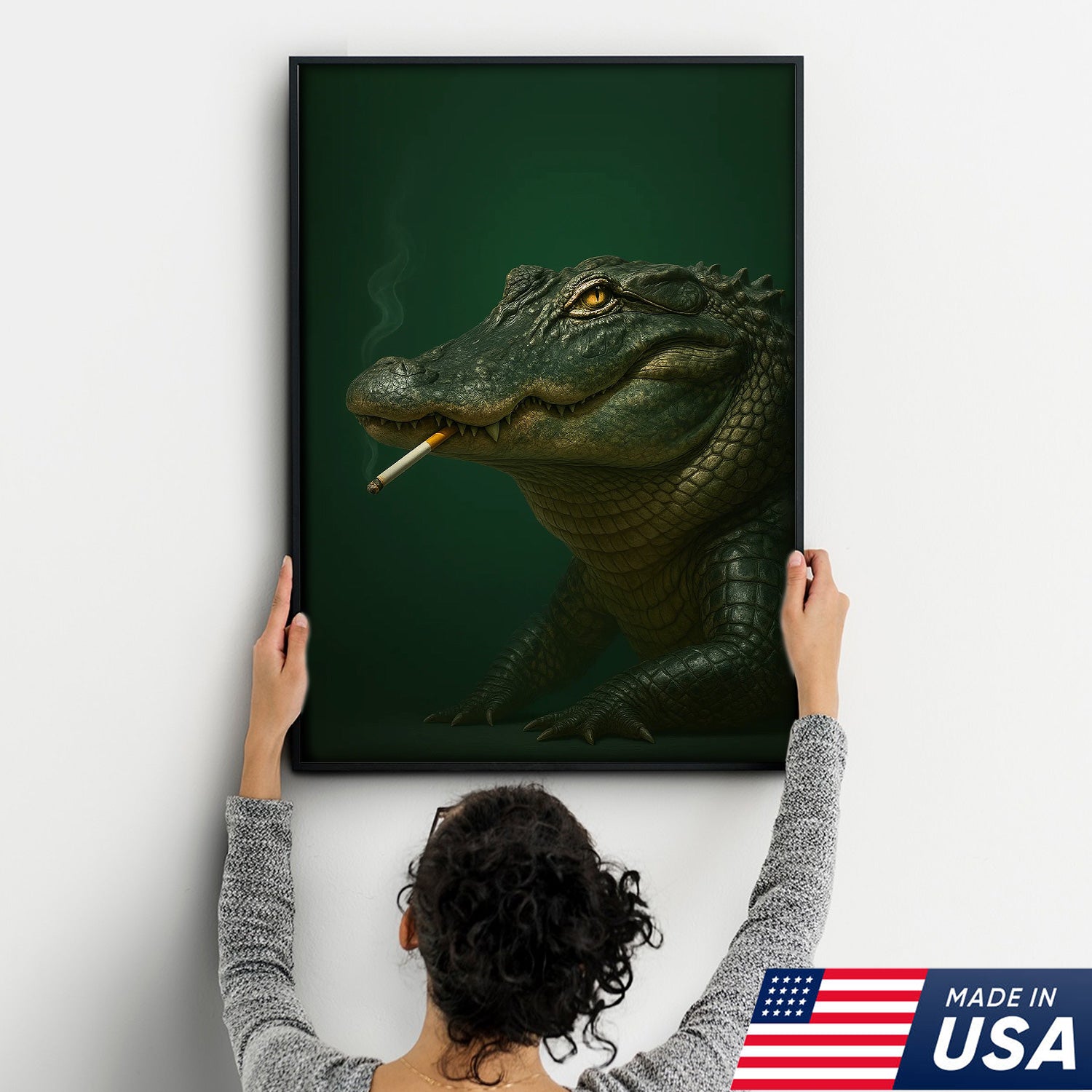Alligator Wall Art Canvas - Rustic Wildlife Home Decor - Unique Hunting Lodge Artwork
