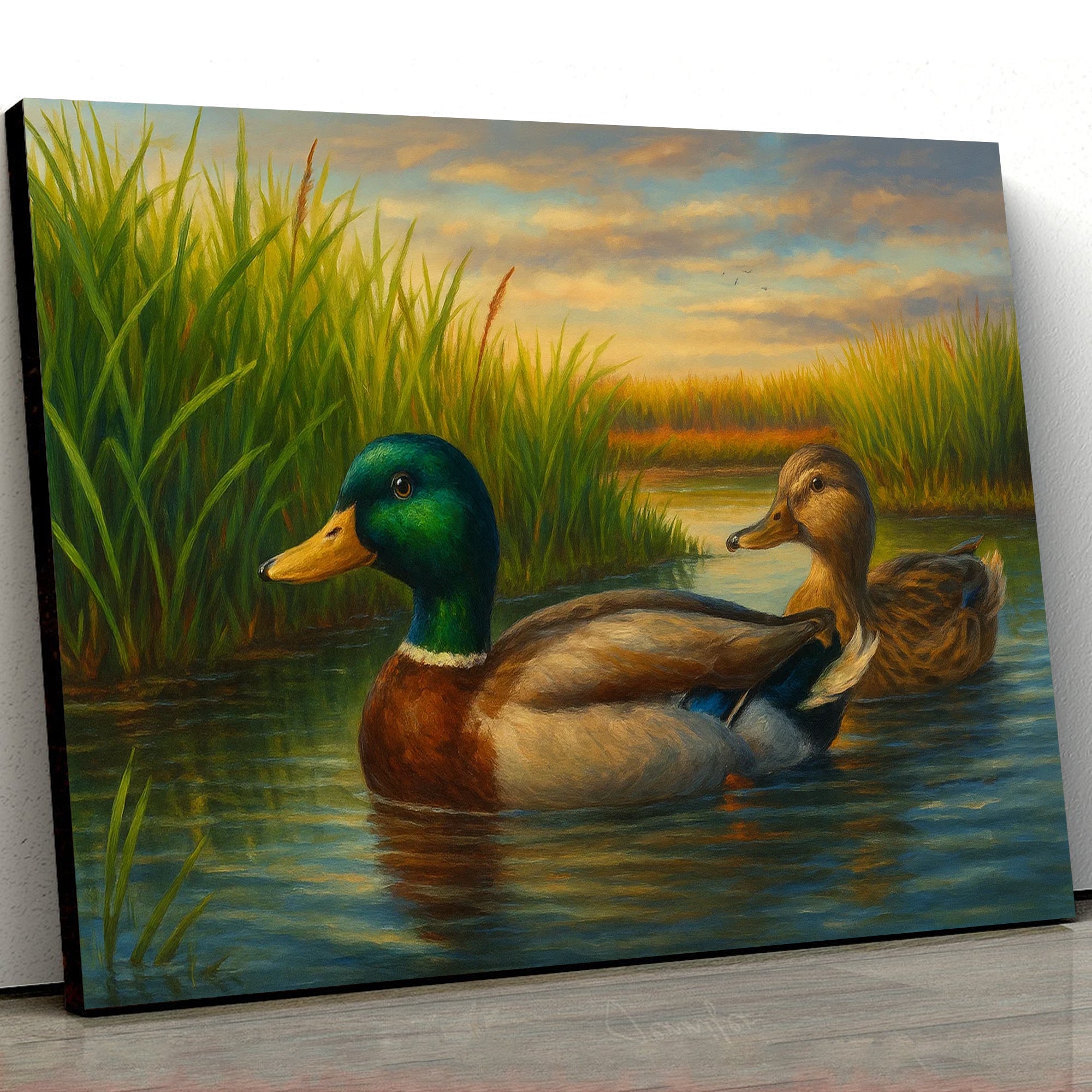 Couple Mallard Ducks Hunting Canvas – Realistic Wildlife Wall Art for Hunters