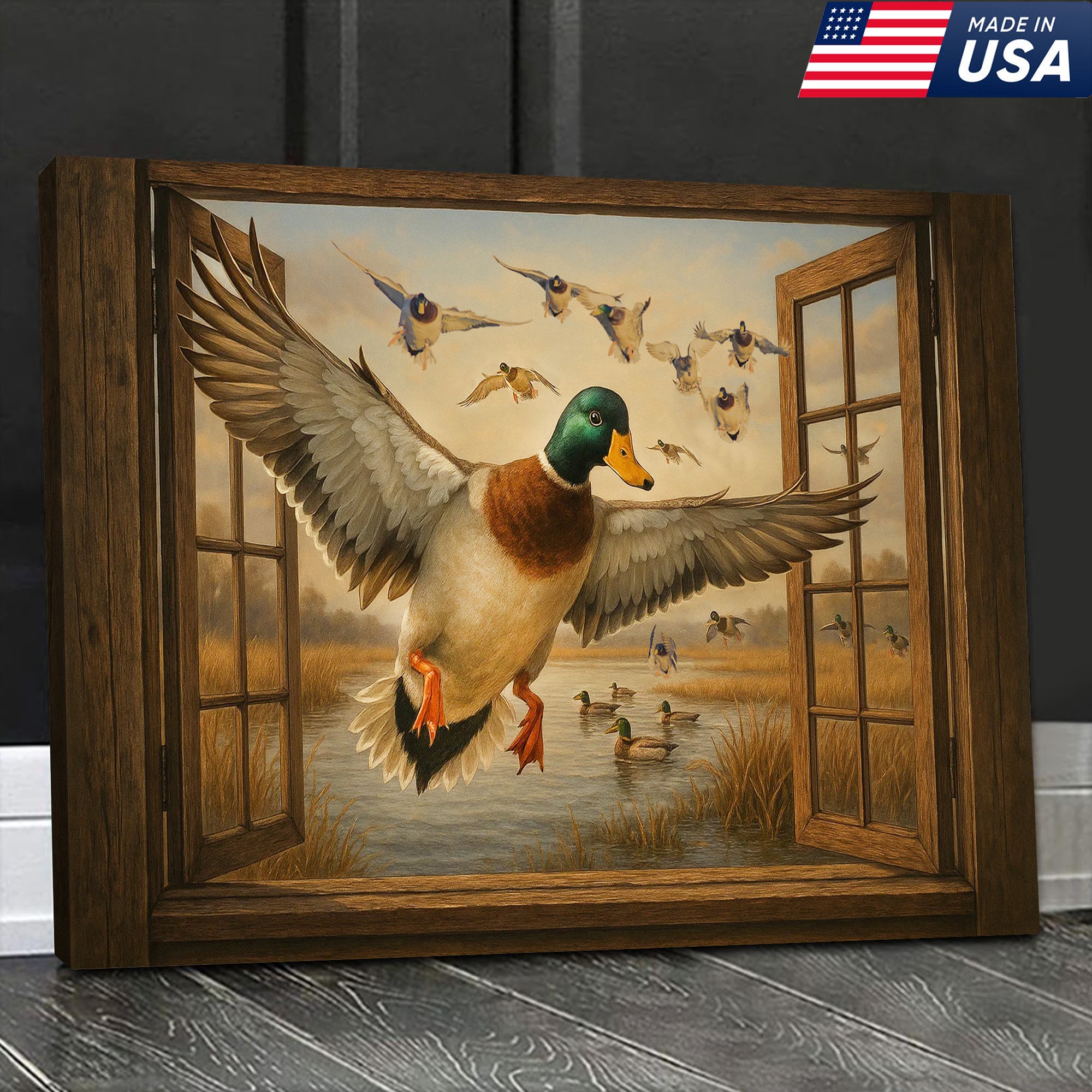 Duck Hunting Canvas Painting – Wildlife Wall Decor for Hunters