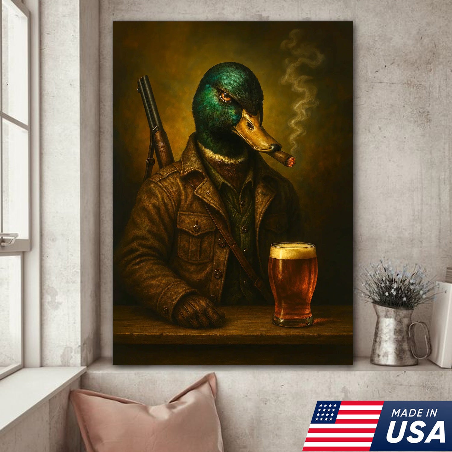 Epic Mallard Duck Canvas Wall Art – Fierce Surreal Animal Portrait, Bold Statement Decor