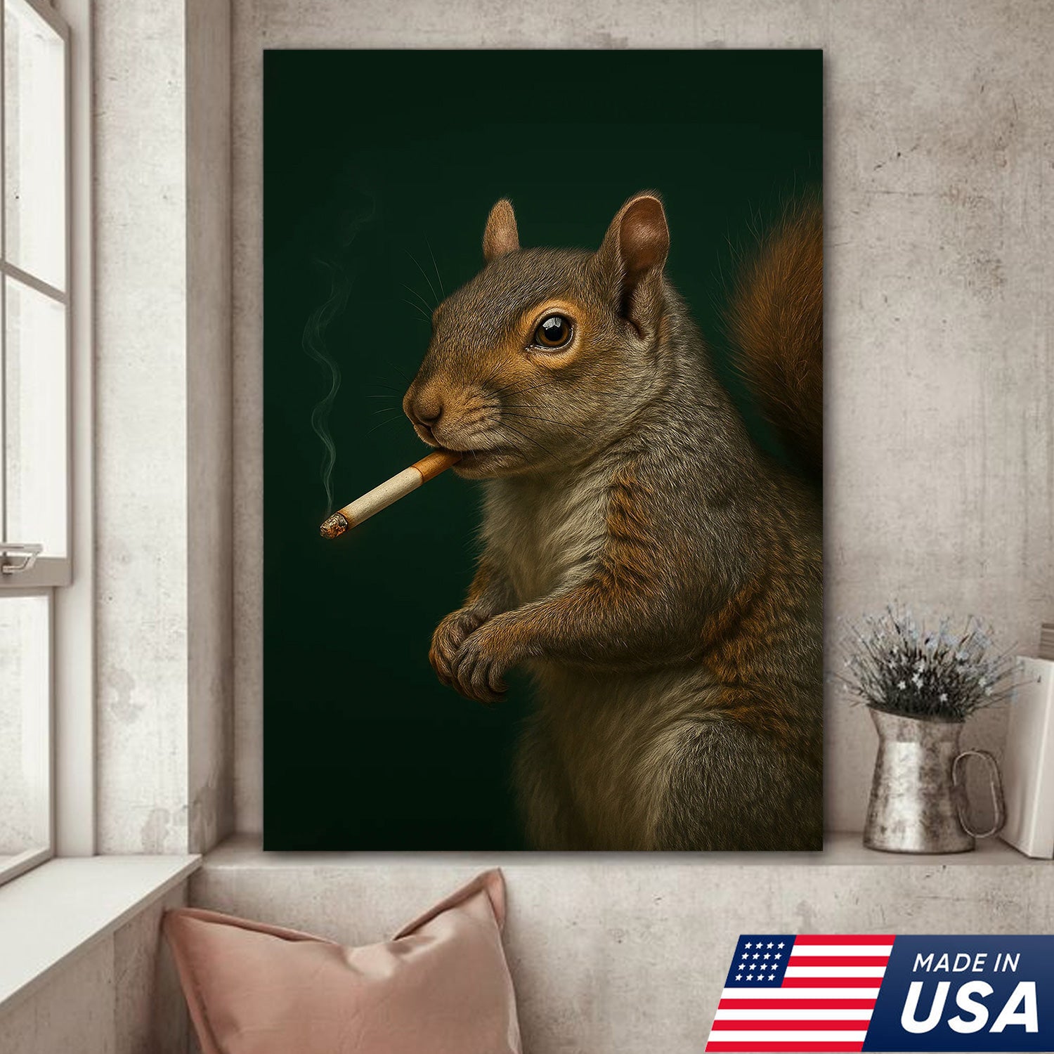 Squirrel Wall Art Canvas - Rustic Wildlife Home Decor - Unique Cabin & Lodge Artwork