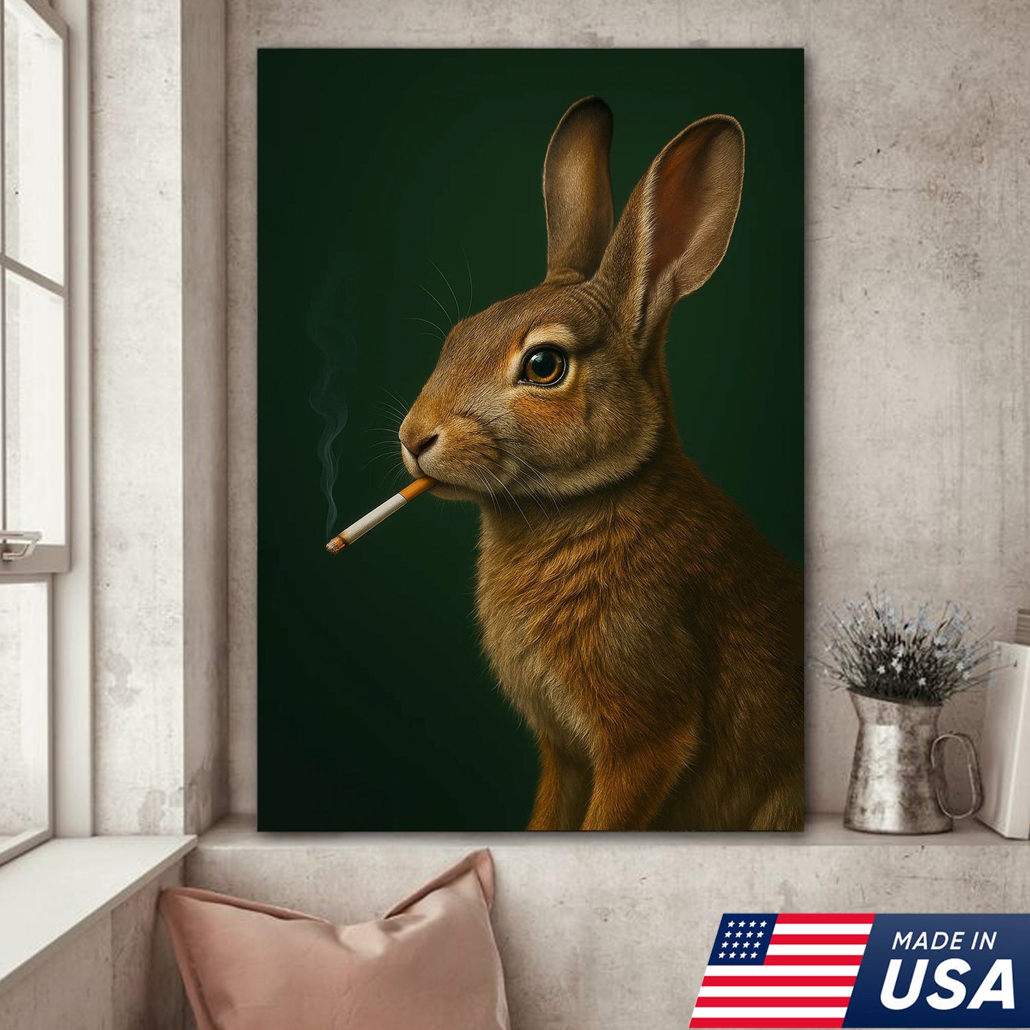 Rabbit Wall Art Canvas - Rustic Wildlife Decor for Cabin & Lodge - Unique Hunting Gift