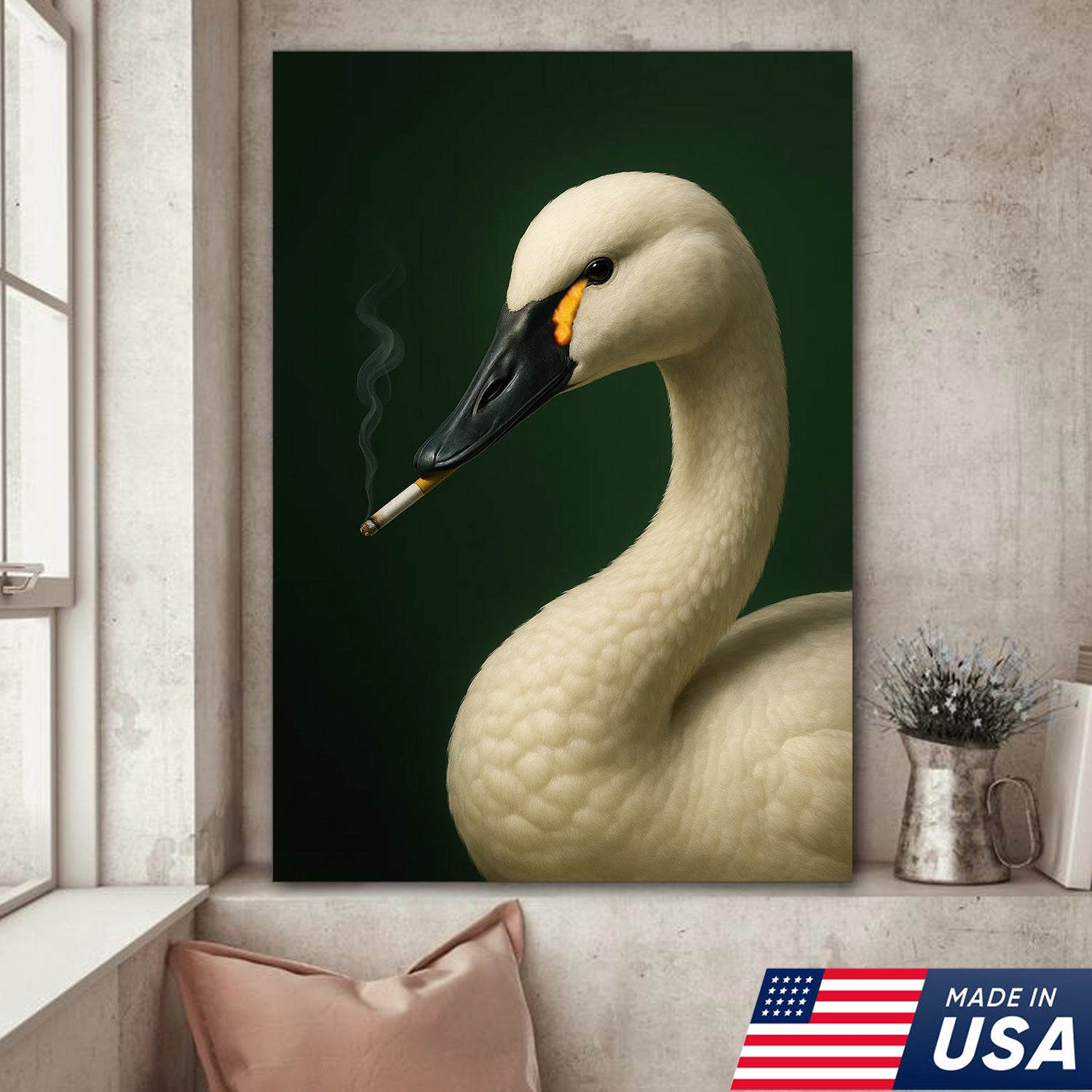 Tundra Swan Wall Art Canvas - Elegant Wildlife Cabin Decor - Unique Hunting Lodge Artwork