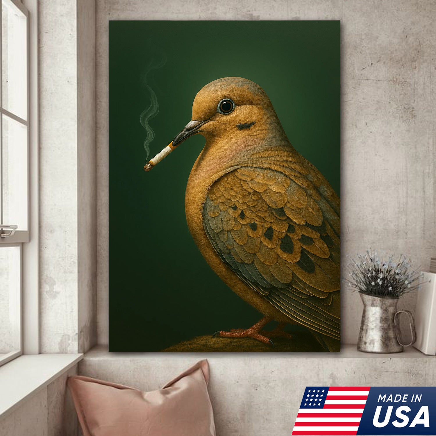 Mourning Dove Wall Art Canvas - Rustic Wildlife Cabin Decor - Unique Hunting Lodge Artwork