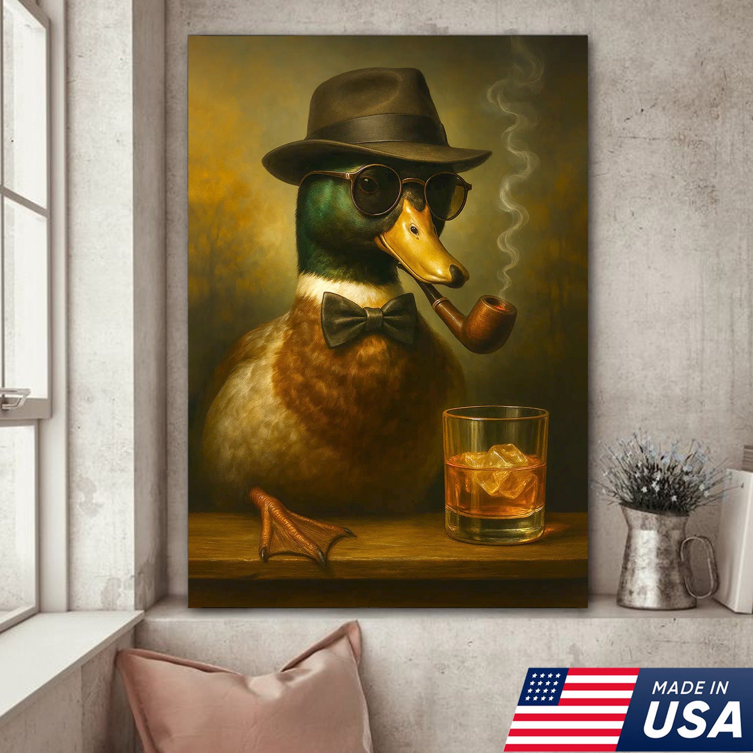 Dapper Duck Canvas Wall Art – Classy Rustic Lodge Decor – Unique Cabin Hunting Artwork