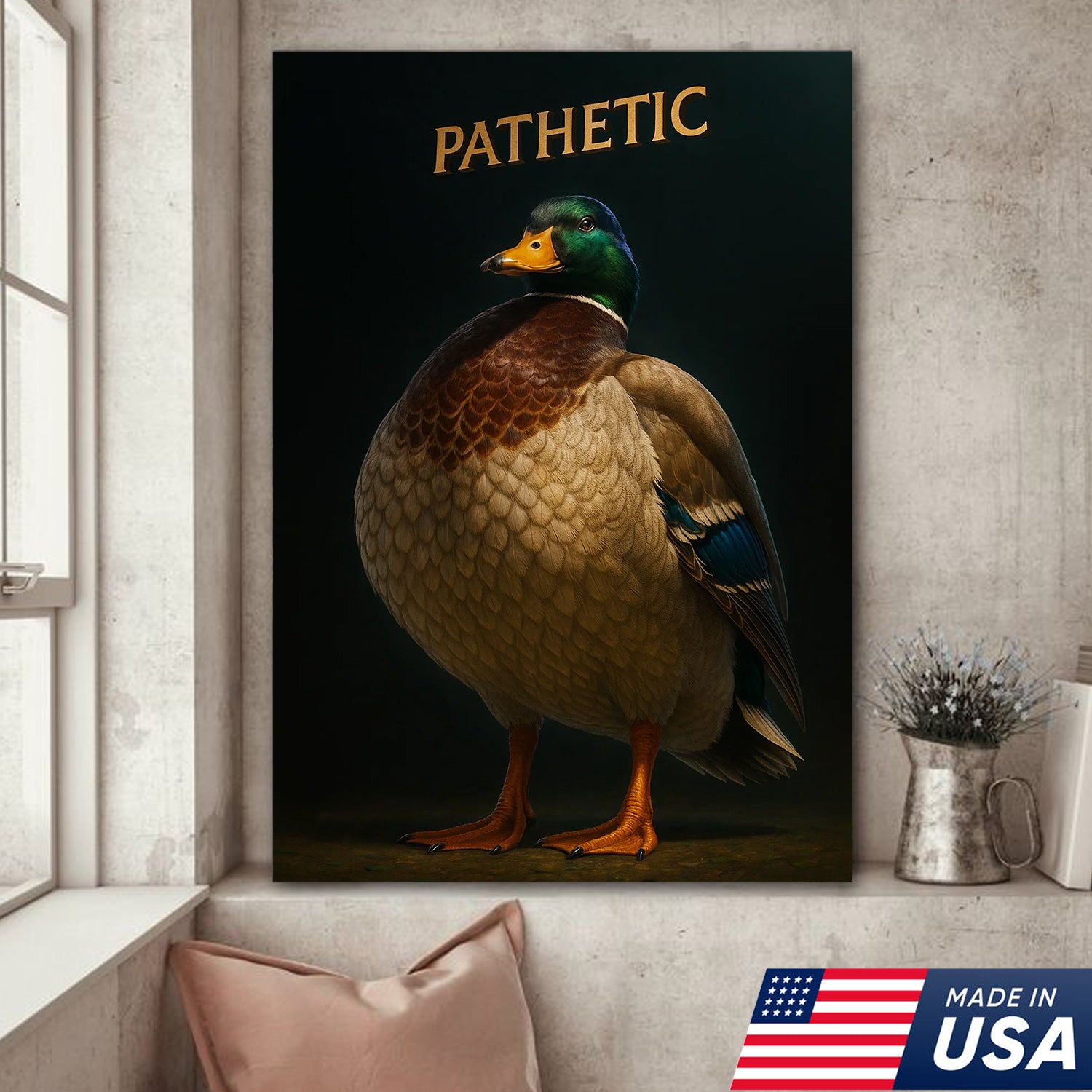 Pathetic Mallard Duck Canvas Wall Art – Funny Hunting Decor – Rustic Lodge Wall Print
