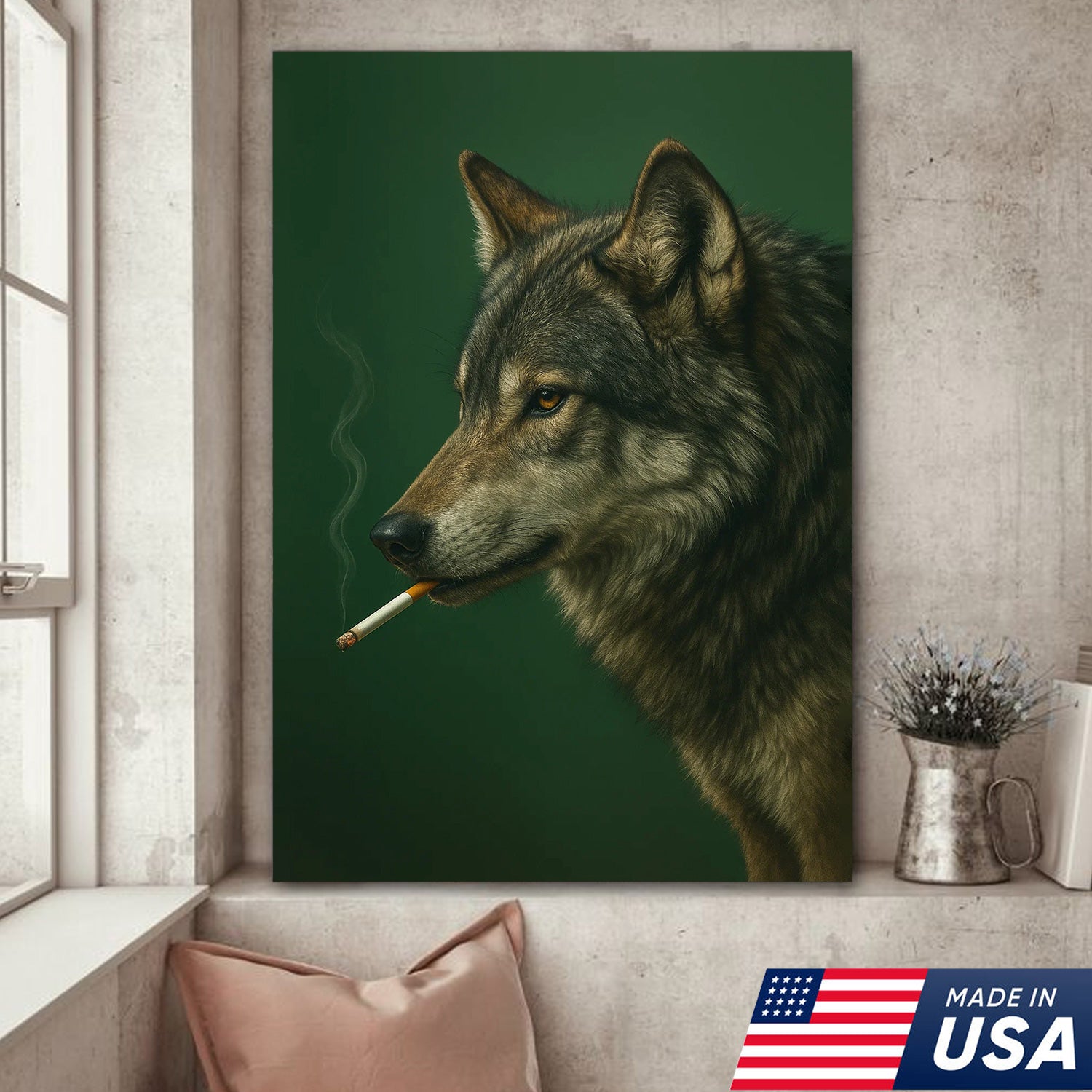 Gray Wolf Canvas Wall Art – Rustic Wildlife Home Decor – Modern Hunting Lodge Artwork