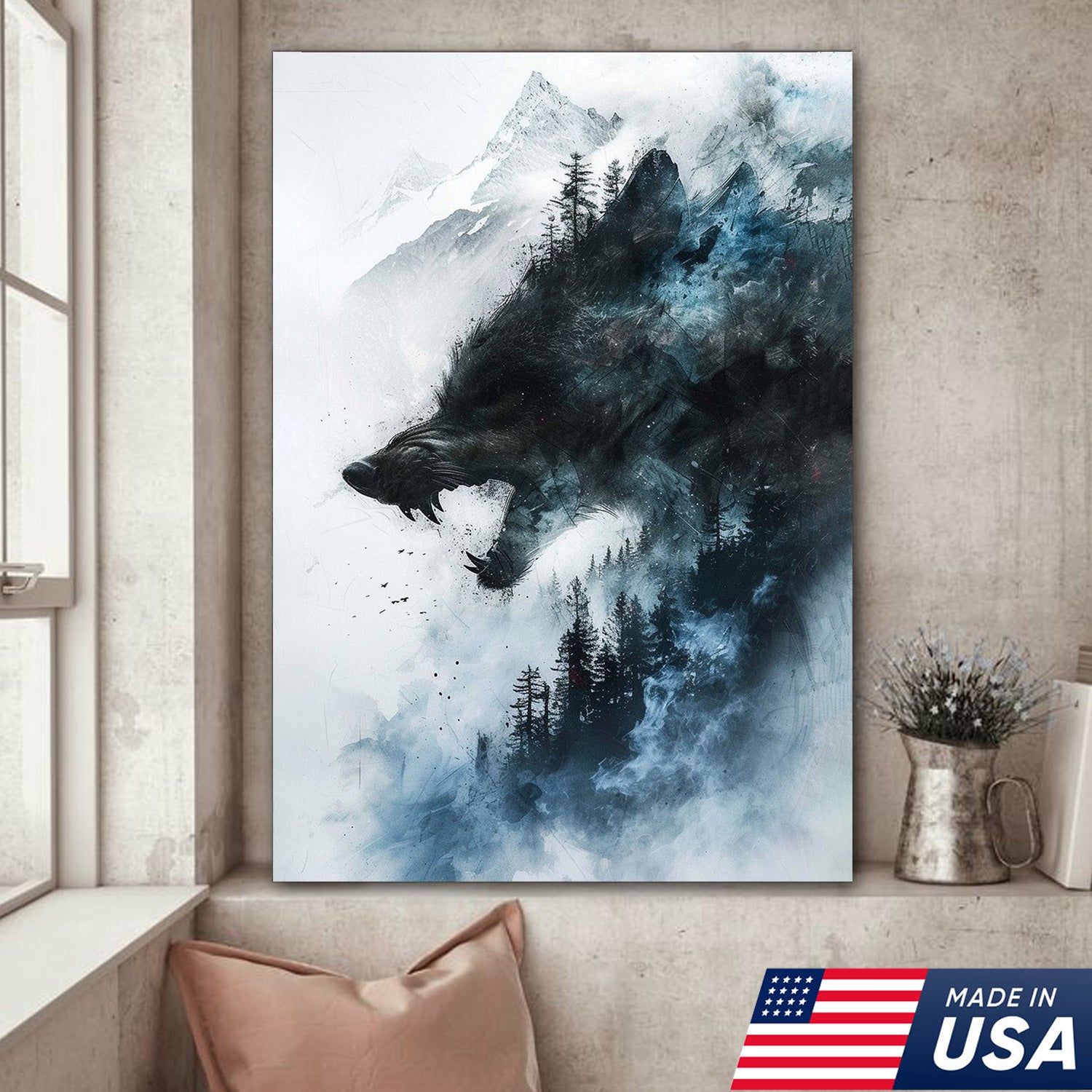 Wolf Forest Canvas Wall Art – Wild Wilderness Mountain Decor – Rustic Cabin & Lodge Artwork