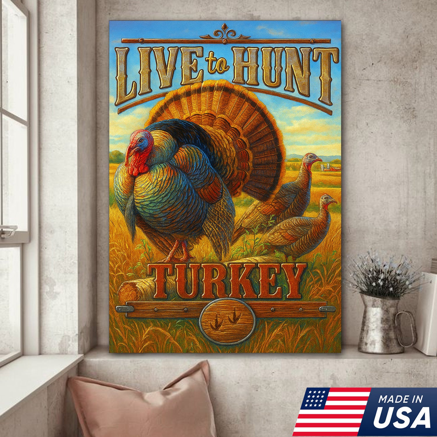 Turkey Hunting Canvas Wall Art – Rustic Wildlife Lodge Decor Gift for Hunters & Nature Lovers