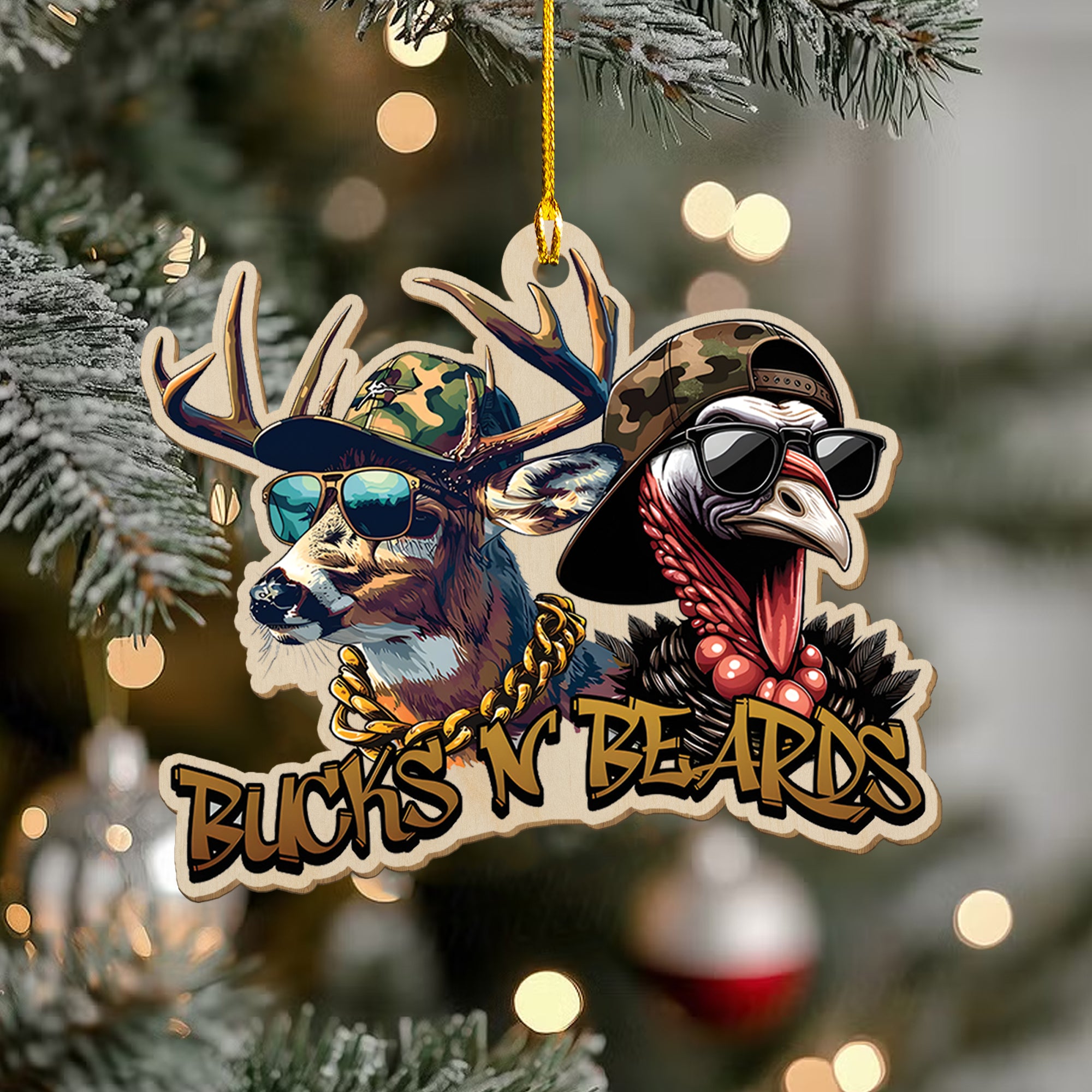 Personalized Funny Bucks ‘N Beards Ornament – Cool Gift for Hunters & Outdoorsmen