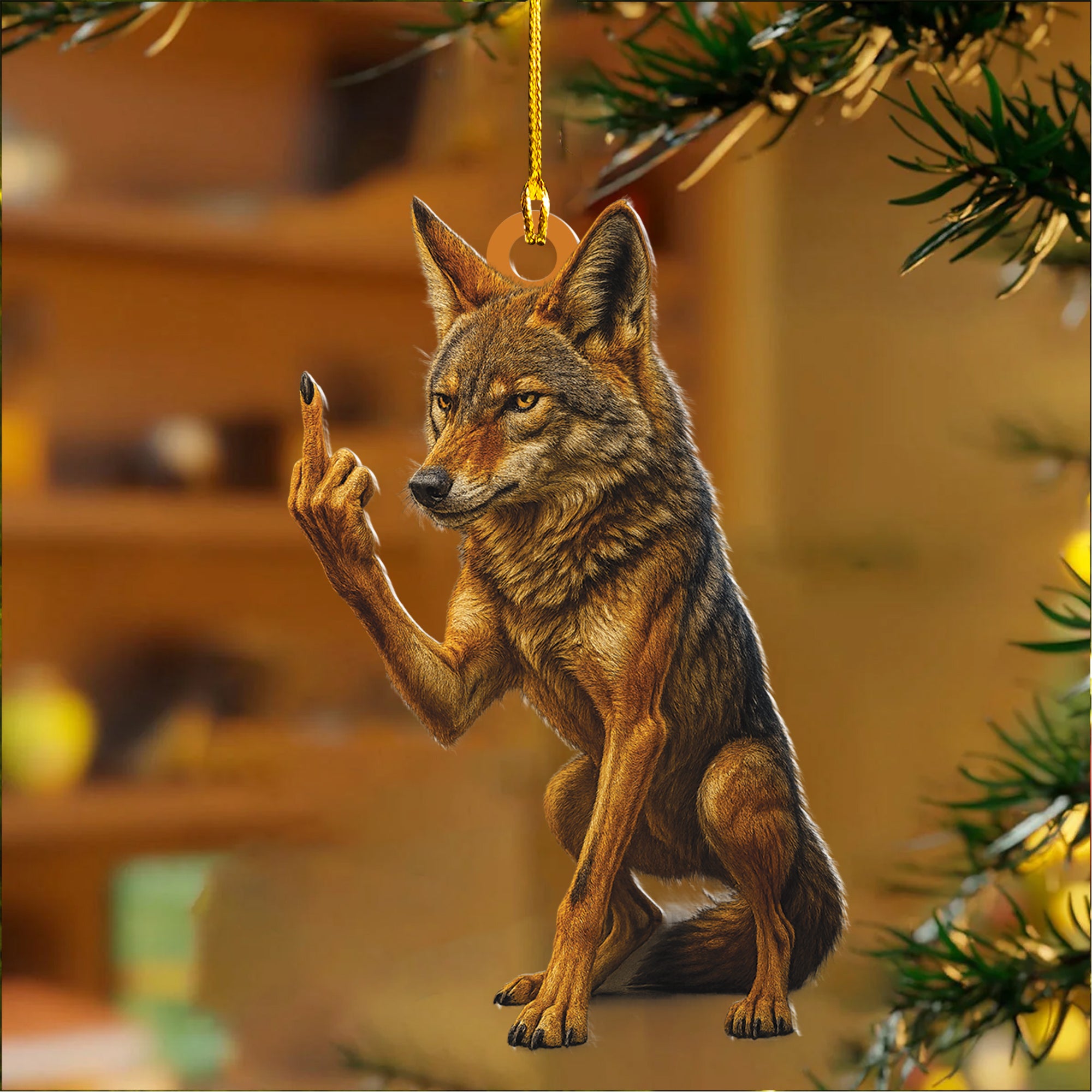 Personalized Funny Coyote Fukin' Finger Hunting Acrylic Christmas Ornament – Custom Gift for Hunters