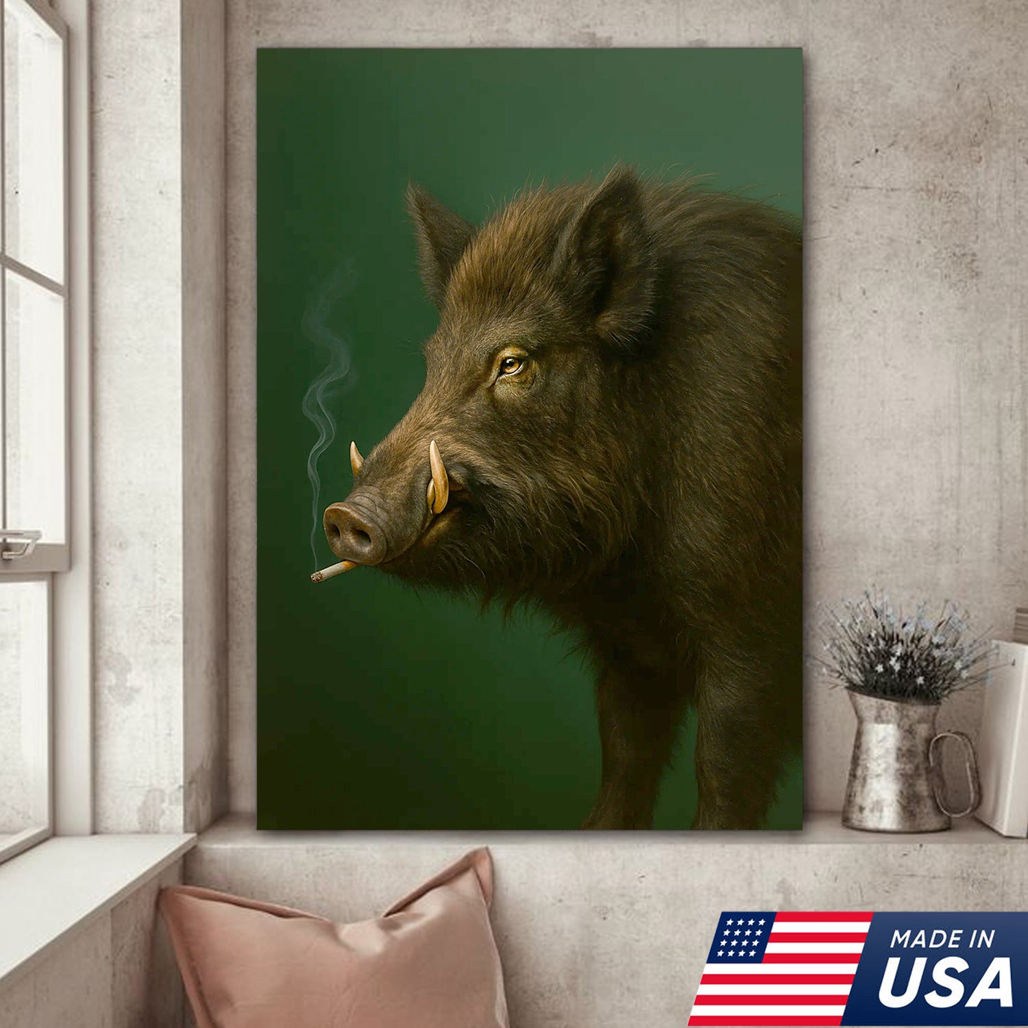 Wild Boar Canvas Wall Art – Rustic Hunting Lodge Decor – Nature Inspired Cabin Artwork