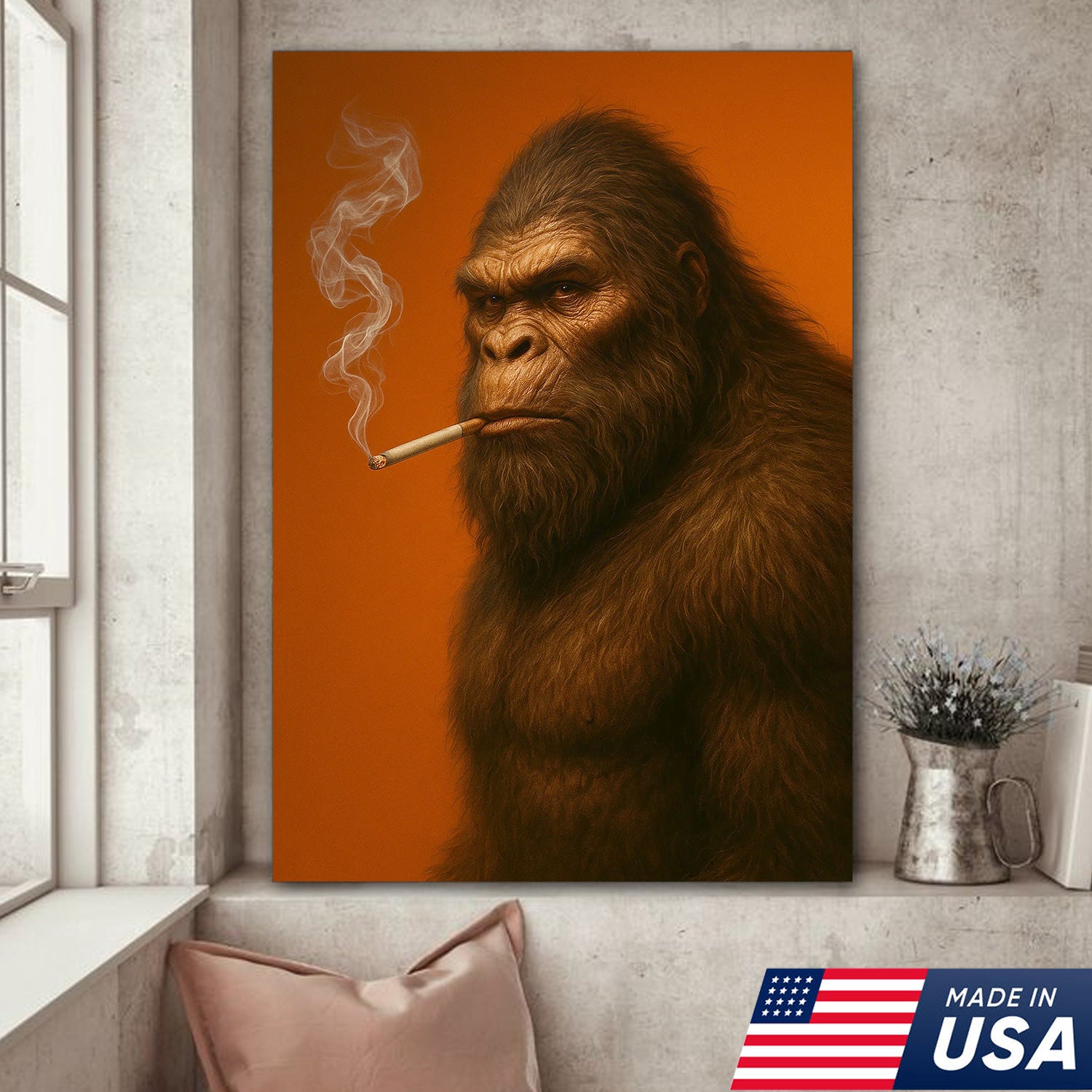 Bigfoot Canvas Wall Art – Mysterious Creature Print – Rustic Cabin and Lodge Wall Decor