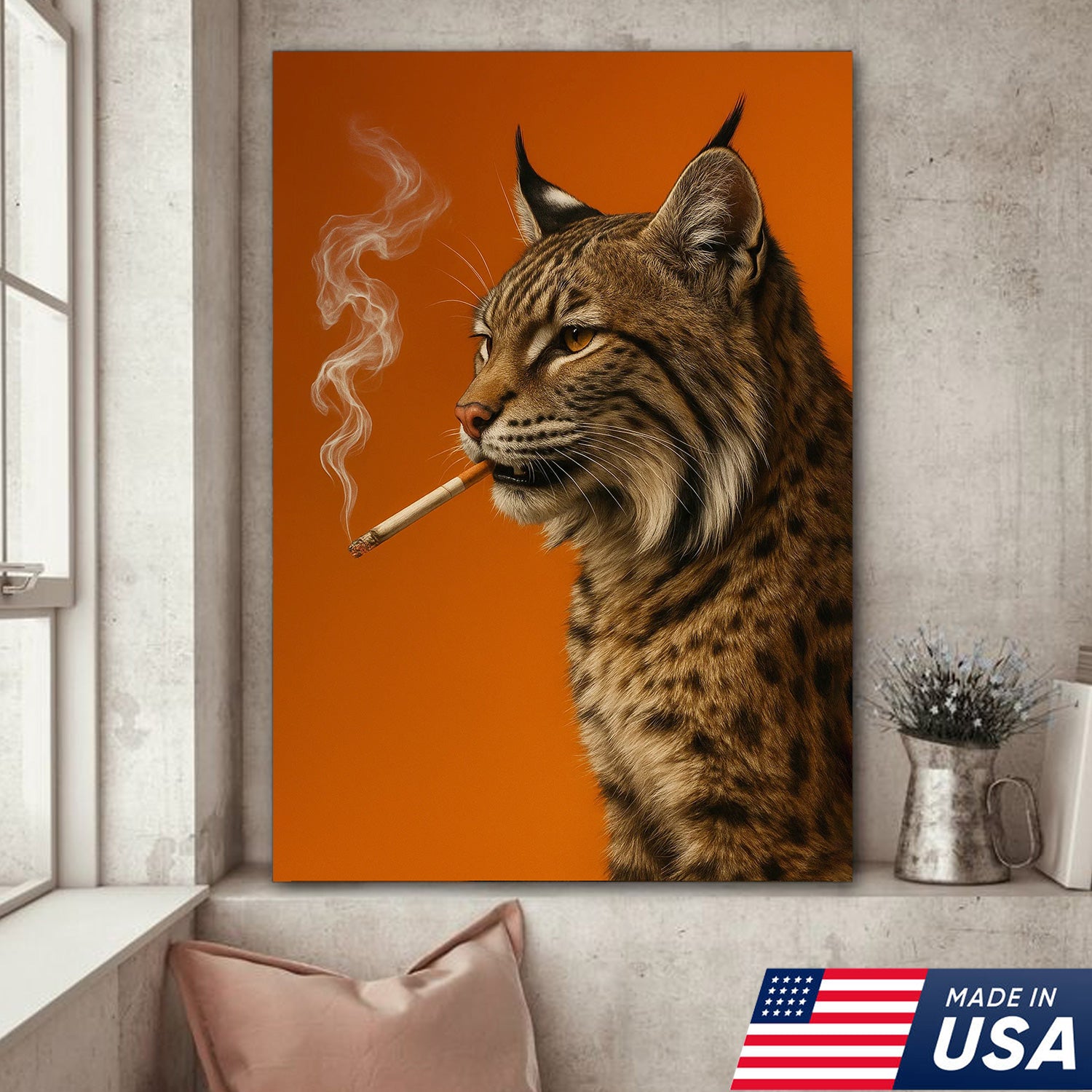 Bobcat Canvas Wall Art – Rustic Wildlife Decor – Hunting Cabin Artwork – Mountain Lodge Wall Hanging – Woodland Animal Nature Print