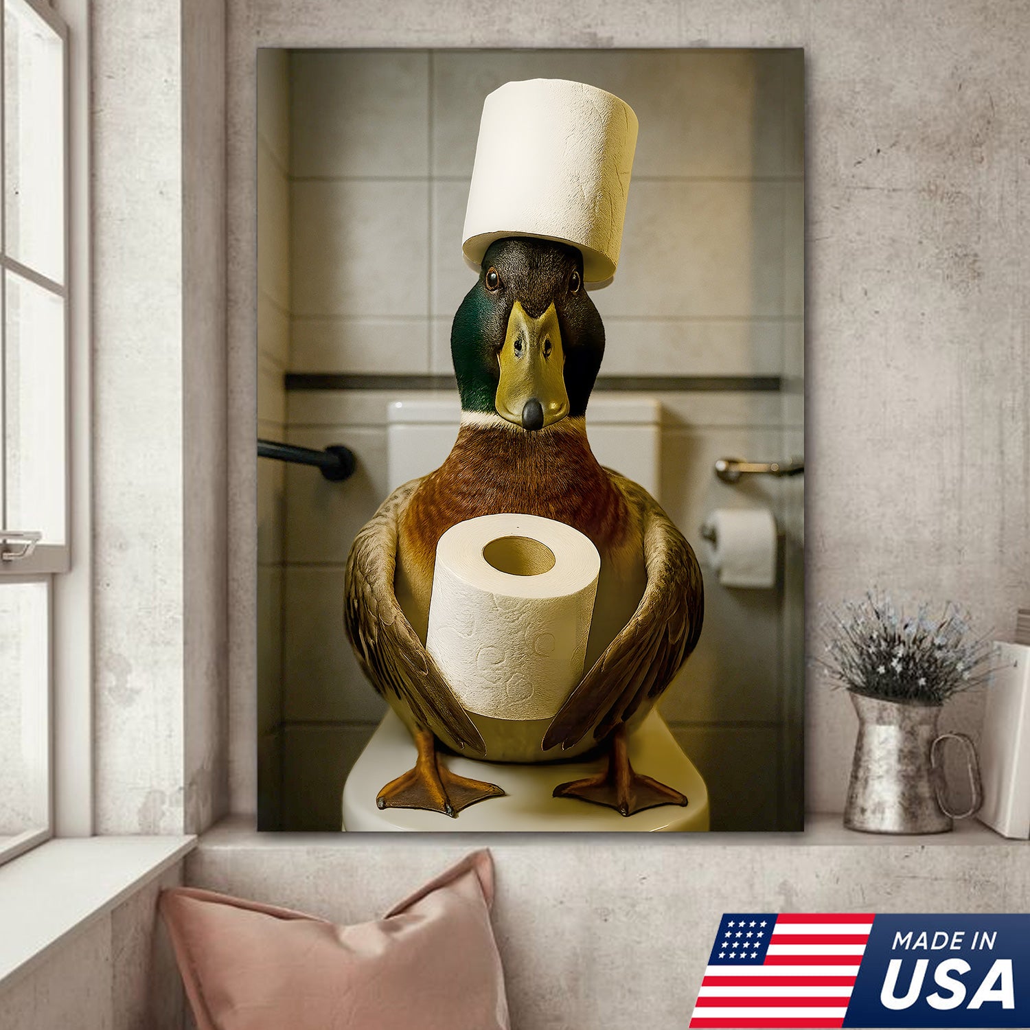 Funny Duck Bathroom Canvas Wall Art – Rustic Toilet Canvas for Cabin ...