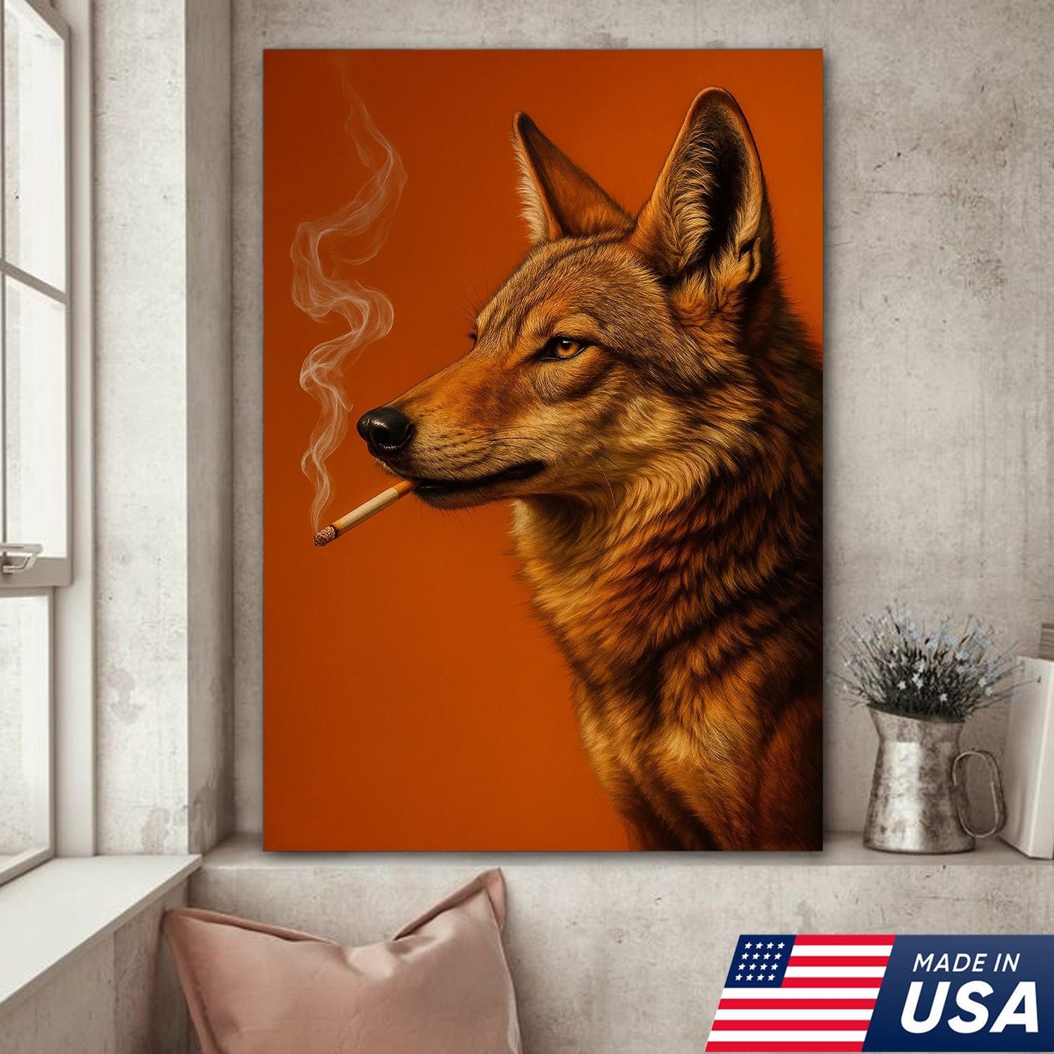 Coyote Canvas Wall Art – Rustic Wildlife Decor – Hunting Cabin Artwork – Mountain Lodge Wall Hanging – Woodland Nature Animal Print