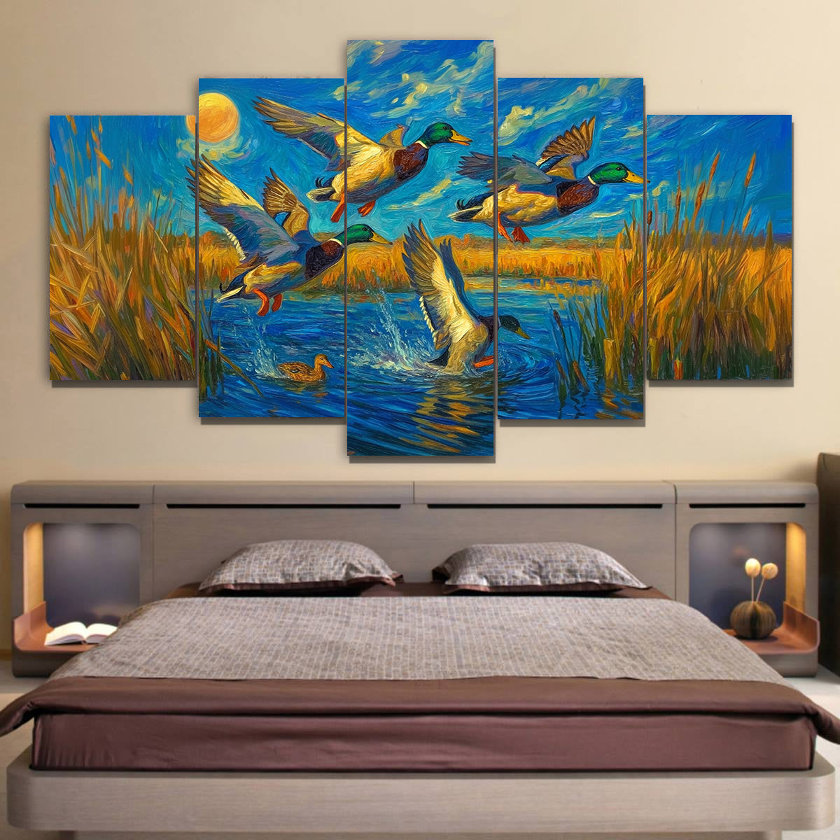 Duck Hunting Canvas Wall Decor for Hunters - Stunning 5-Panel Duck Canvas