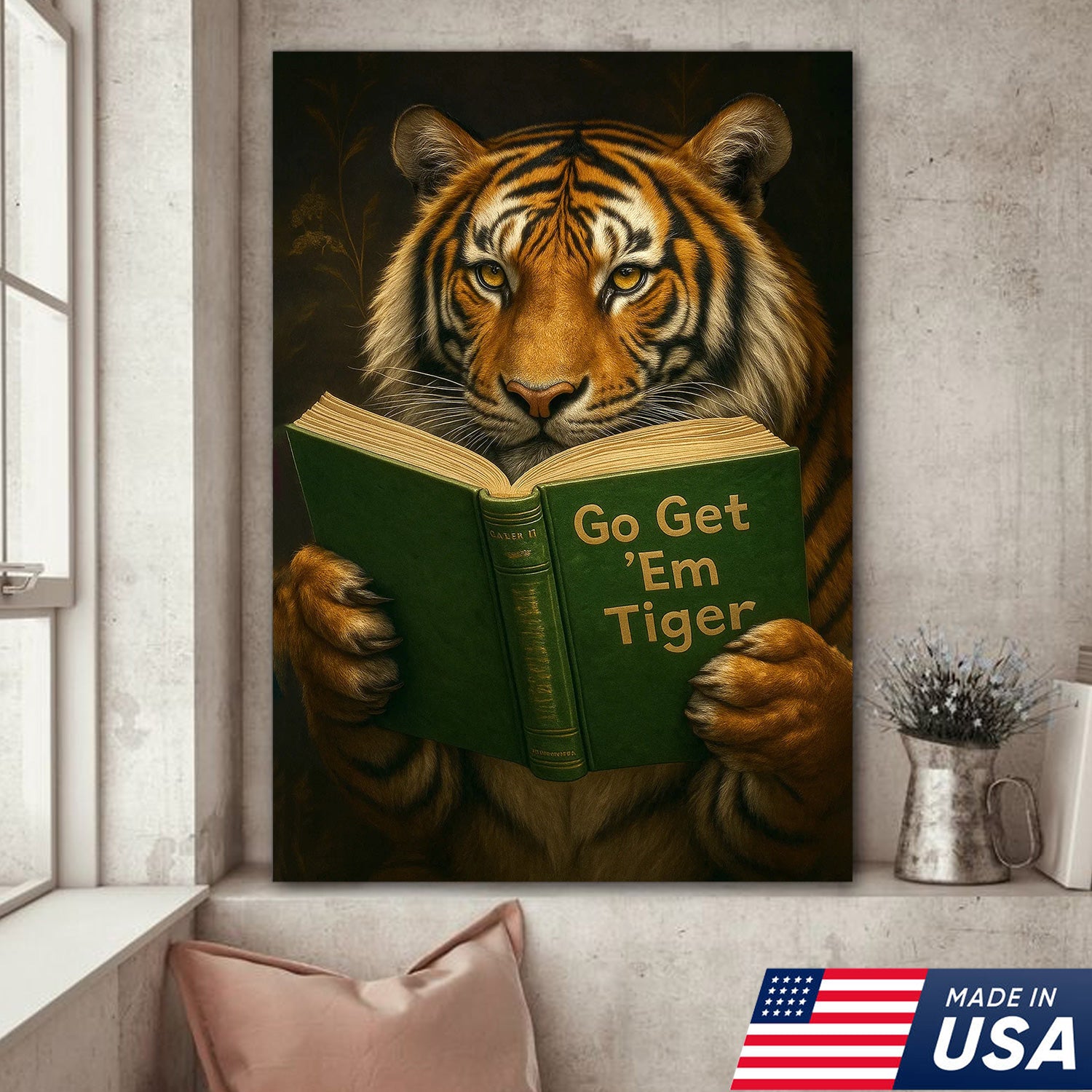 Motivational Tiger Canvas Wall Art - Inspiring Reading Animal Design - Bold Wildlife Artwork for Home Decor