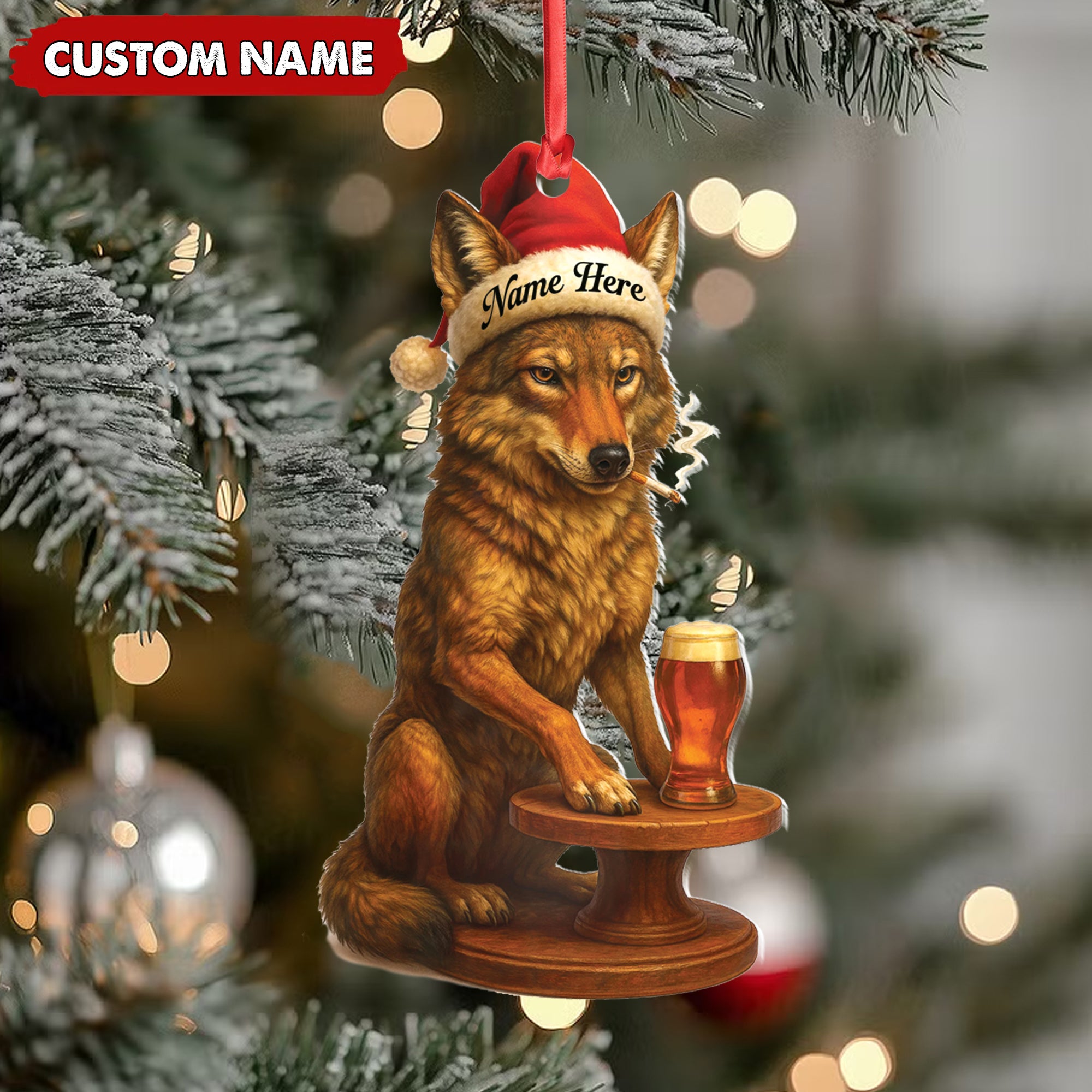 Personalized Acrylic Wolf Coyote Christmas Ornament – Personalized Holiday Decoration for Hunters & Wildlife Lovers