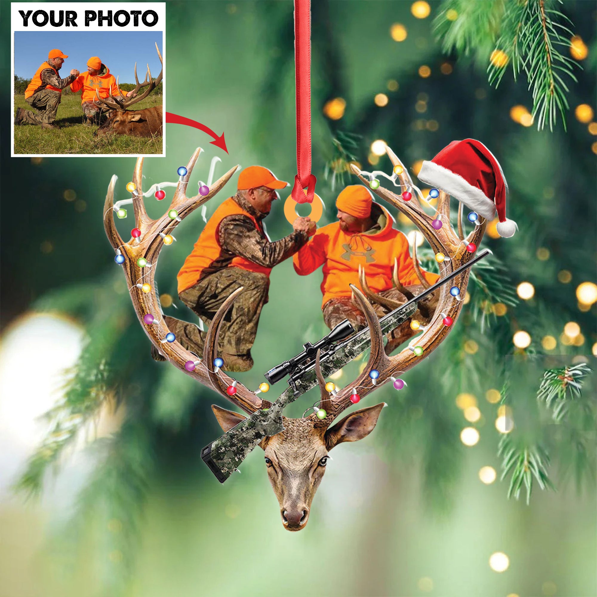 Personalized Hunting Aclyric Christmas Ornament – Custom Photo Deer Antler Gift for Hunters