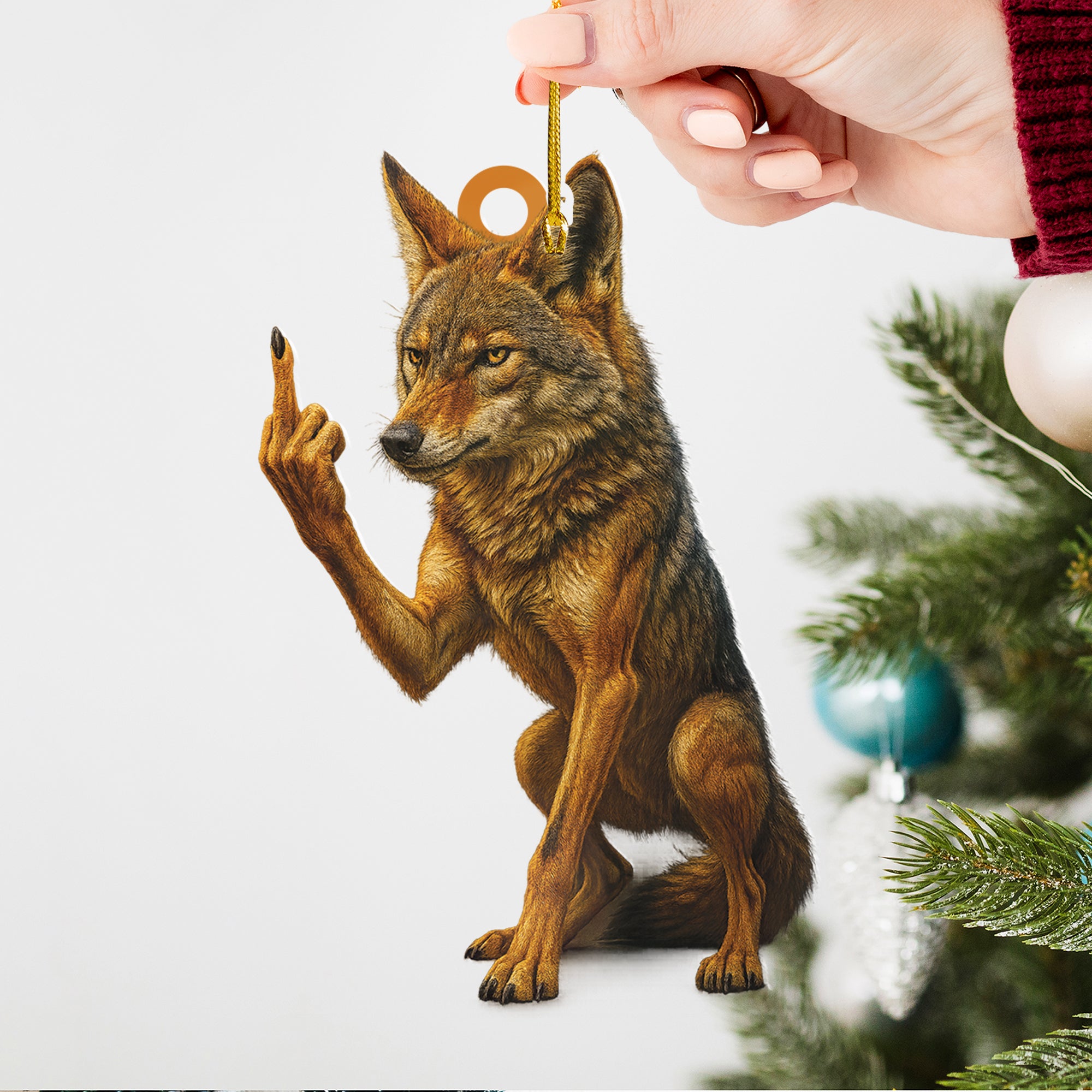Personalized Funny Coyote Fukin' Finger Hunting Acrylic Christmas Ornament – Custom Gift for Hunters