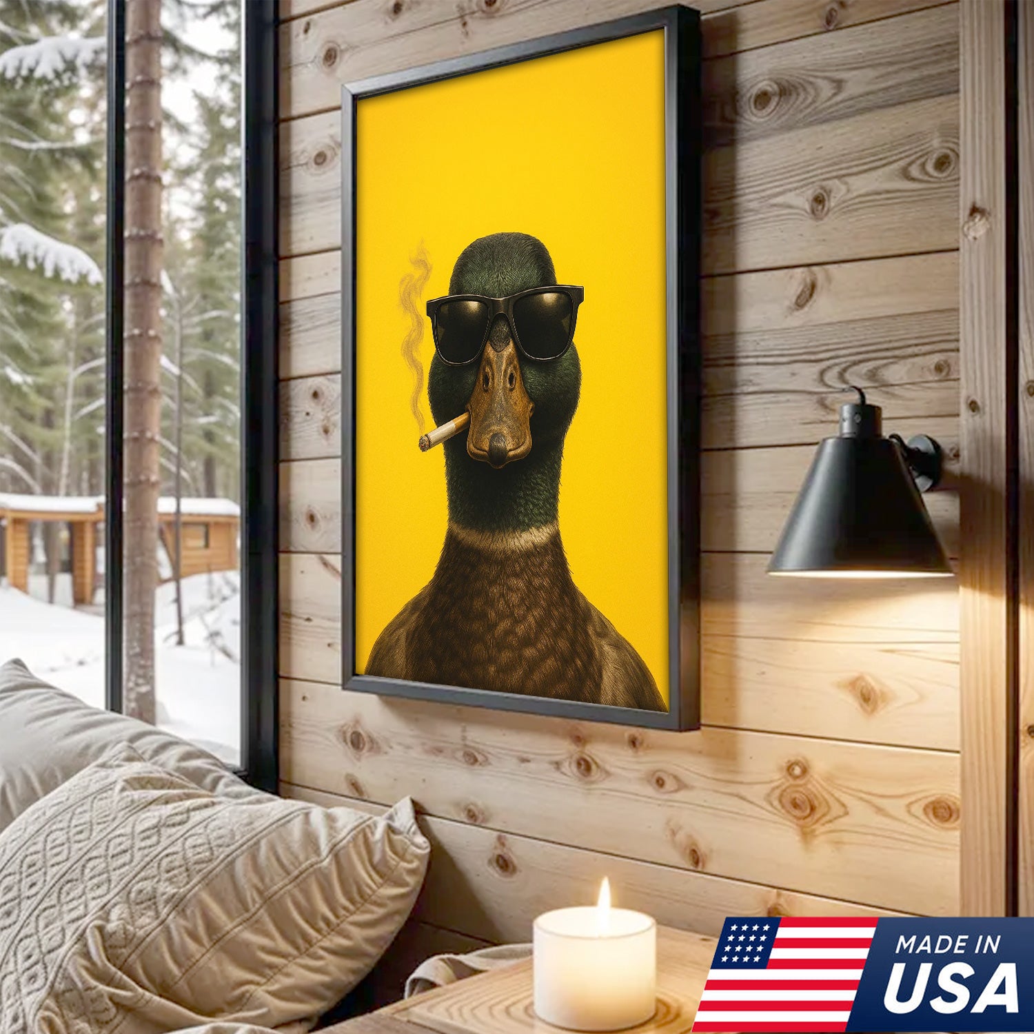 Cool Duck Canvas Wall Art - Funny Sunglasses Duck Hunting Lodge Decor - Rustic Farmhouse Wildlife Print