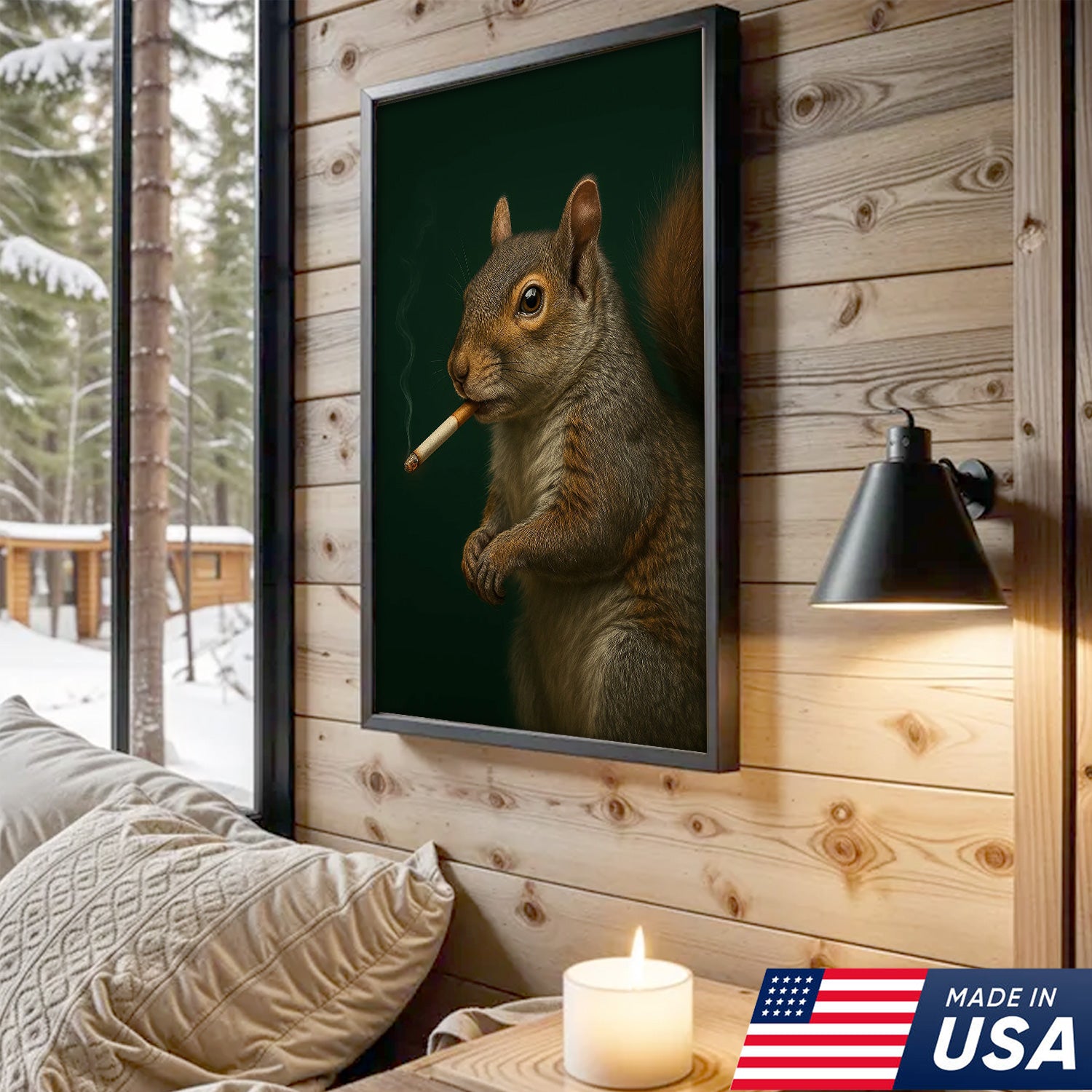 Squirrel Wall Art Canvas - Rustic Wildlife Home Decor - Unique Cabin & Lodge Artwork