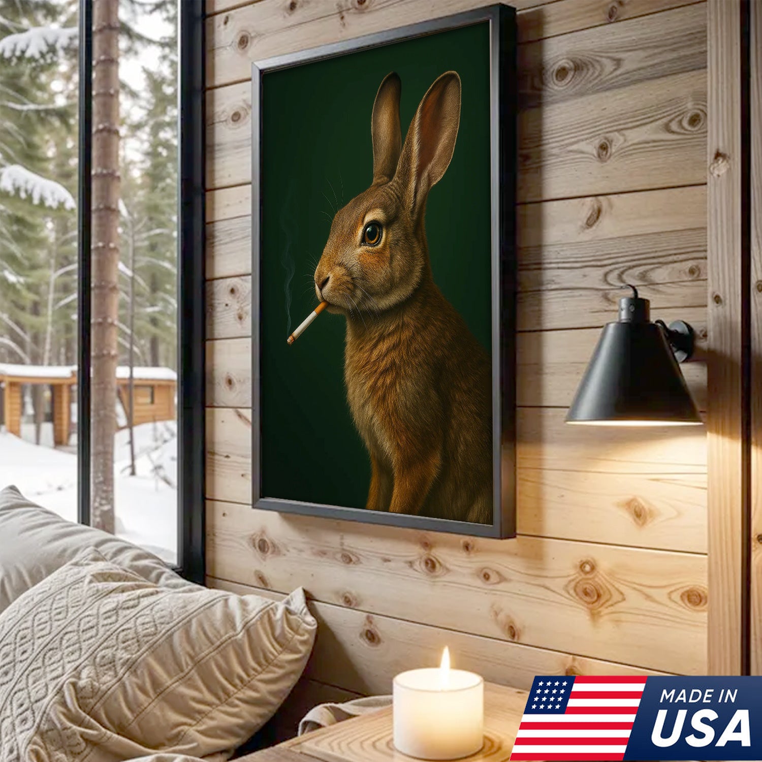 Rabbit Wall Art Canvas - Rustic Wildlife Decor for Cabin & Lodge - Unique Hunting Gift