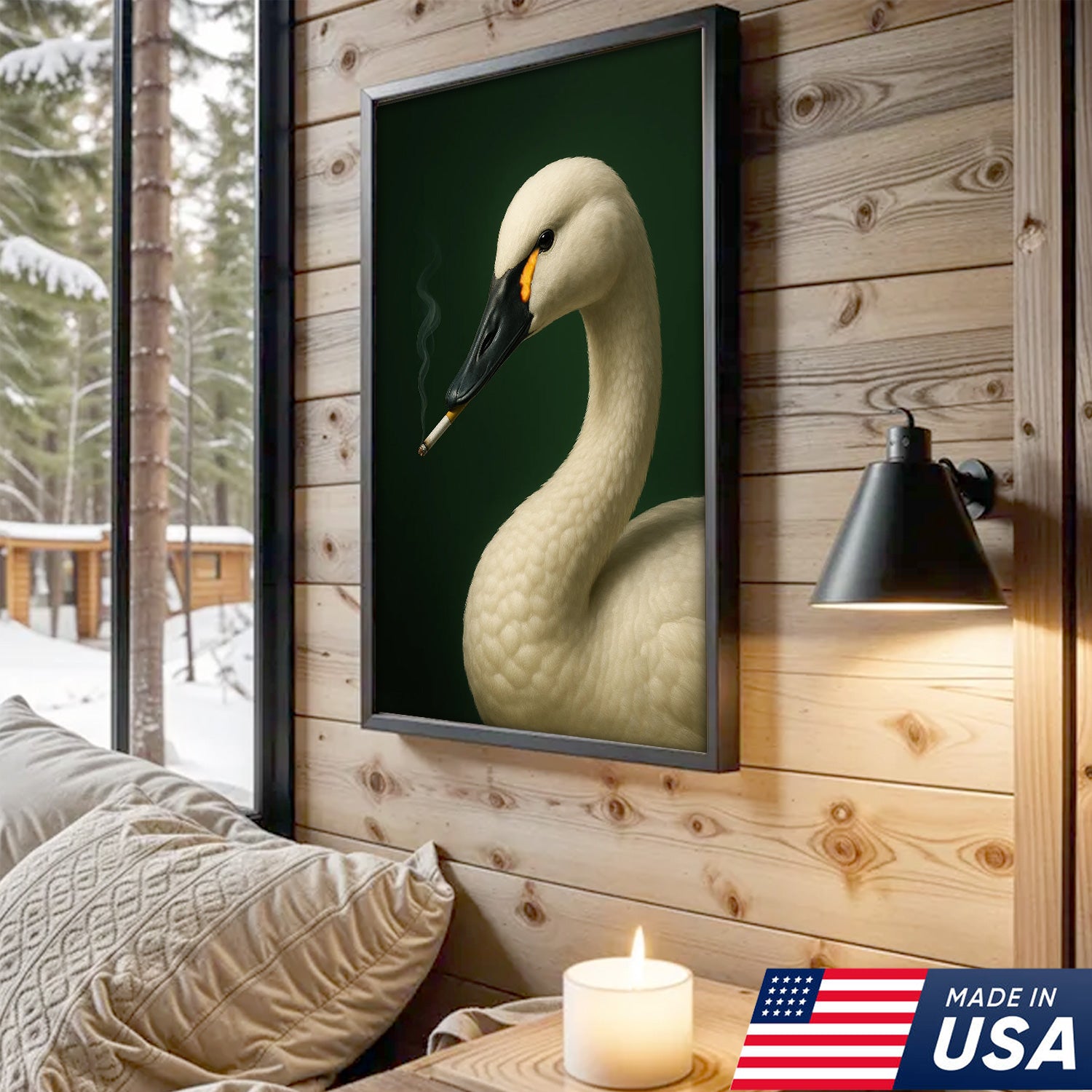 Tundra Swan Wall Art Canvas - Elegant Wildlife Cabin Decor - Unique Hunting Lodge Artwork