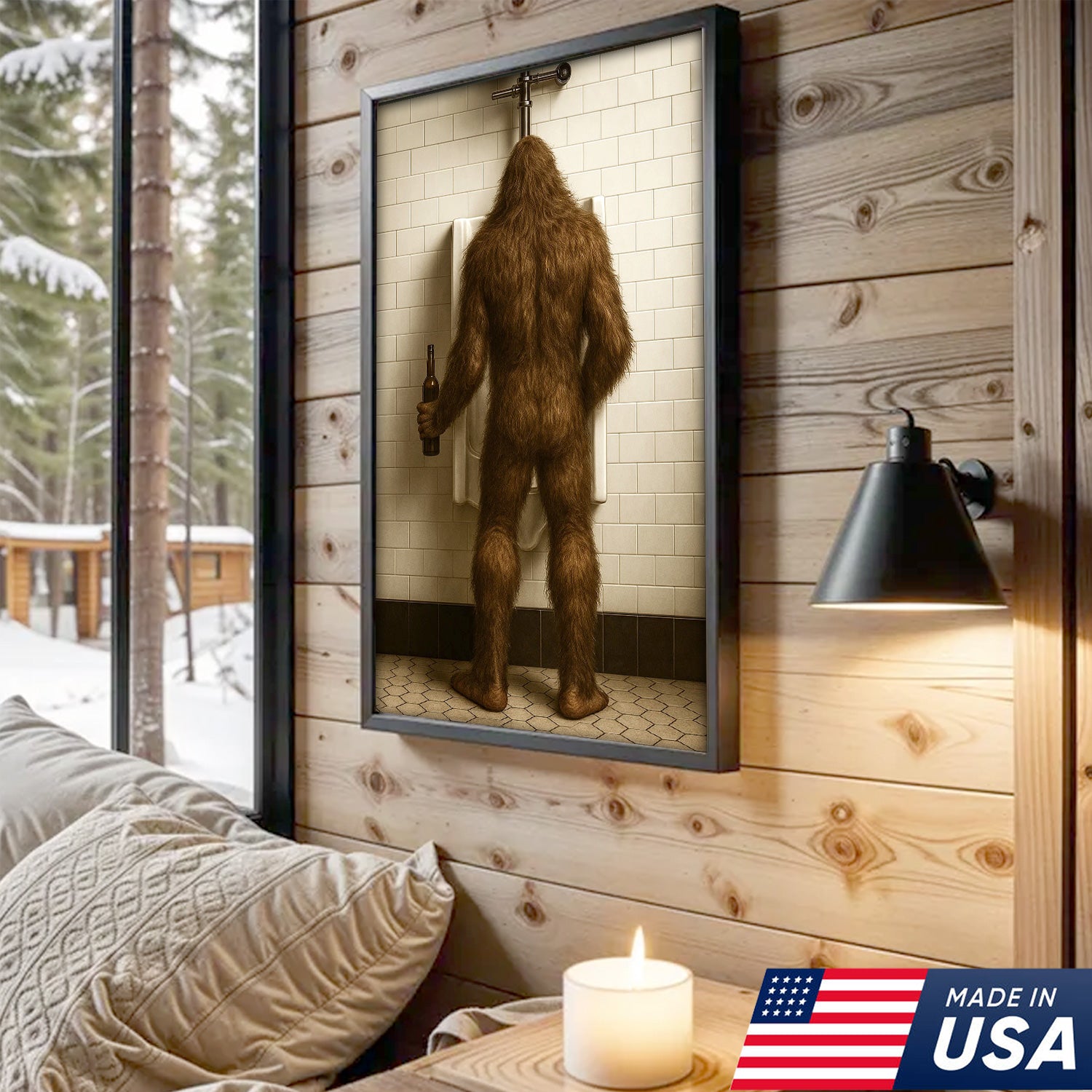 Bigfoot Funny Canvas Wall Art – Hilarious Bathroom Humor Decor – Rustic Cabin Gag Gift – Quirky Lodge and Hunting Camp Artwork