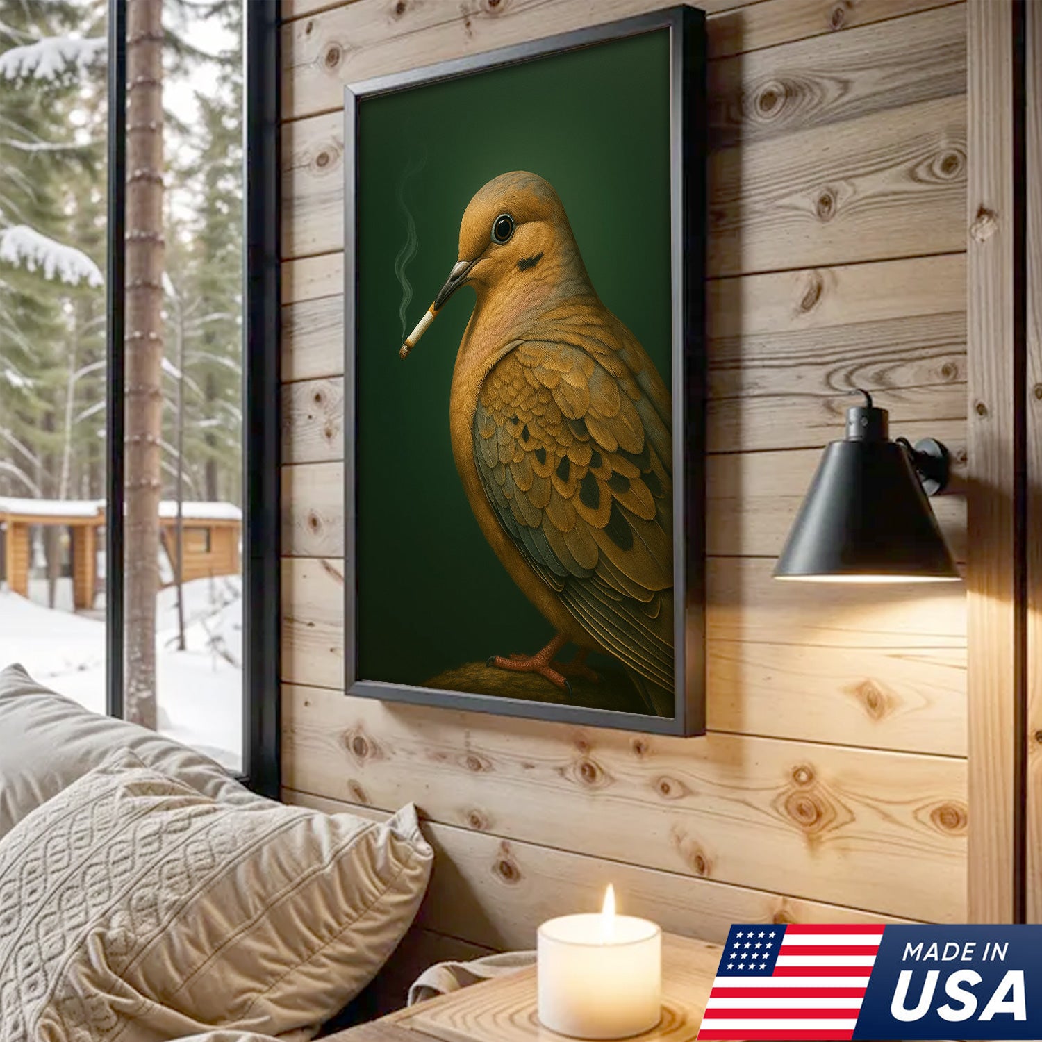 Mourning Dove Wall Art Canvas - Rustic Wildlife Cabin Decor - Unique Hunting Lodge Artwork