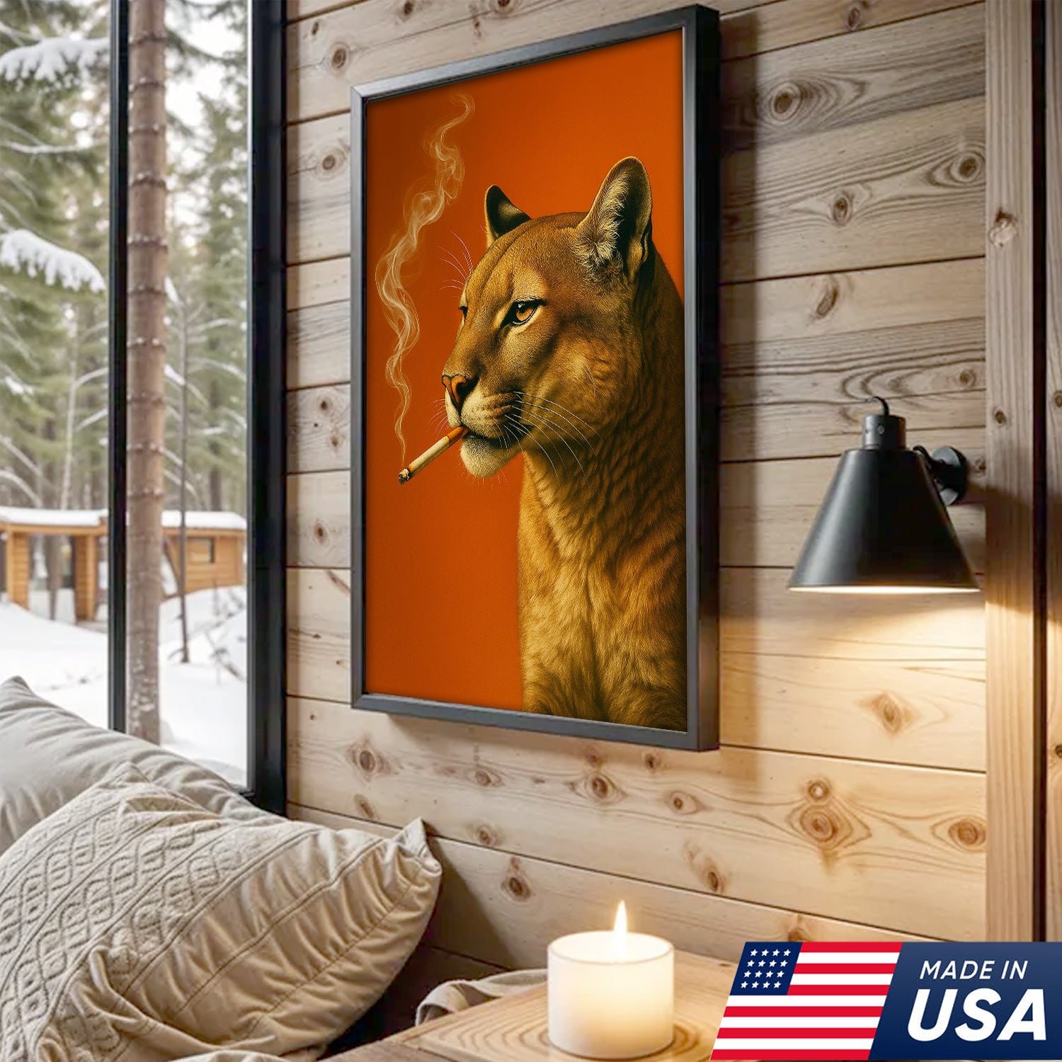 Mountain Lion Canvas Wall Art – Bold Rustic Wildlife Decor for Cabin, Lodge & Nature Enthusiasts